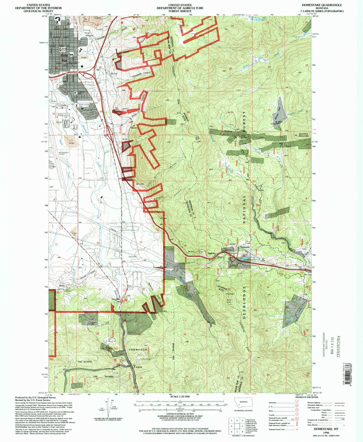 Classic USGS Homestake Montana 7.5'x7.5' Topo Map Image