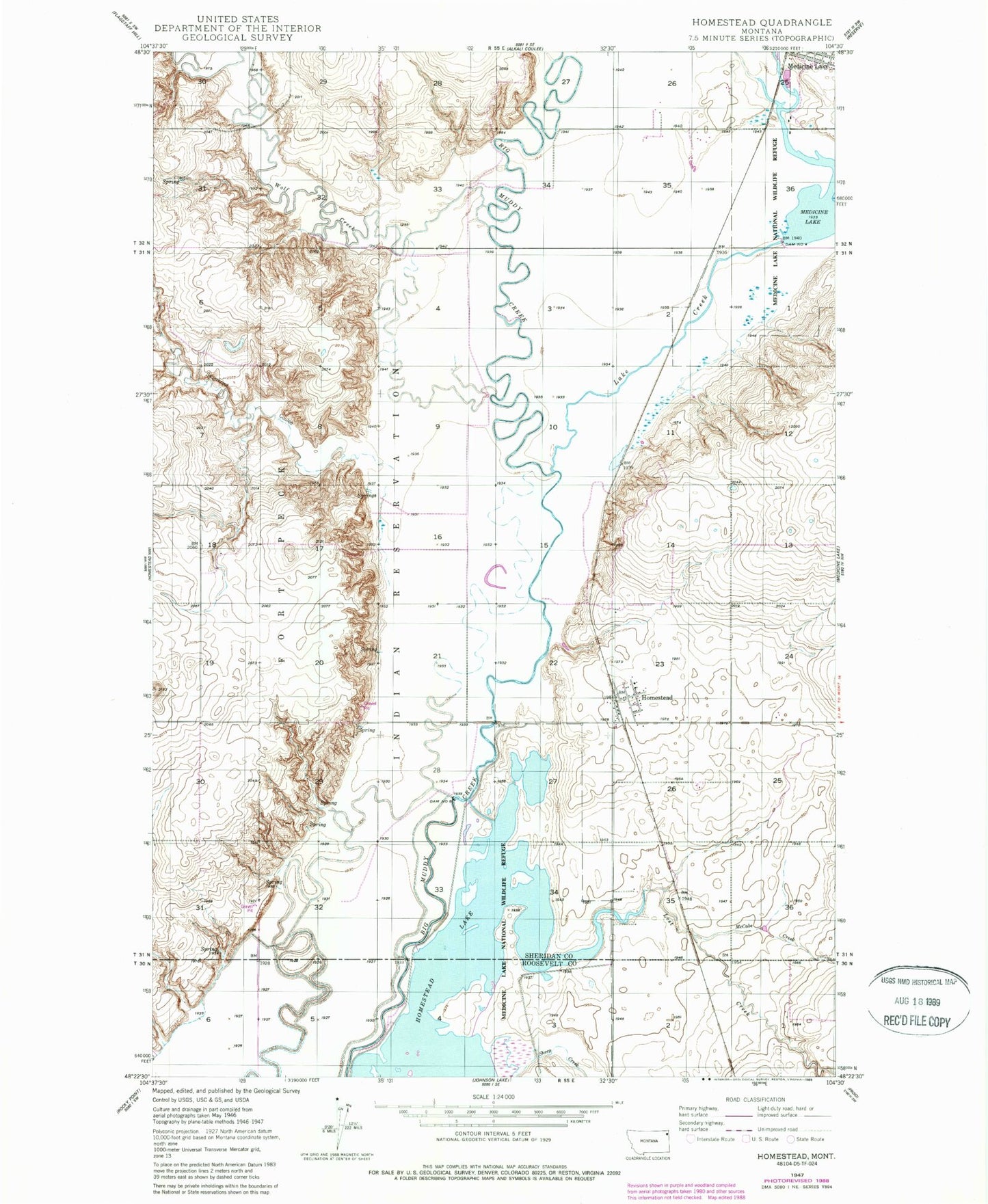 Classic USGS Homestead Montana 7.5'x7.5' Topo Map Image
