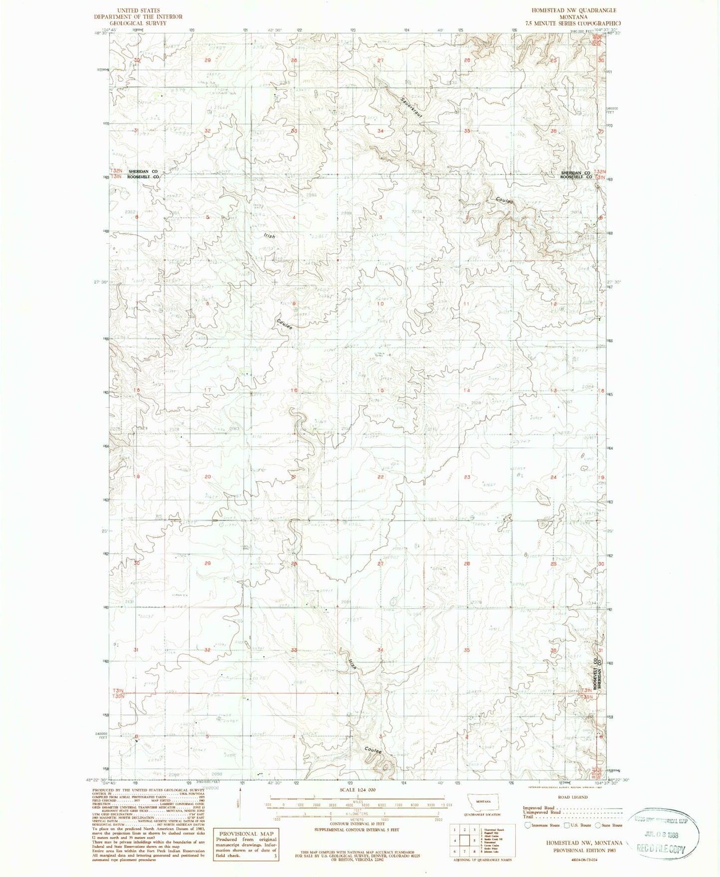 Classic USGS Homestead NW Montana 7.5'x7.5' Topo Map Image