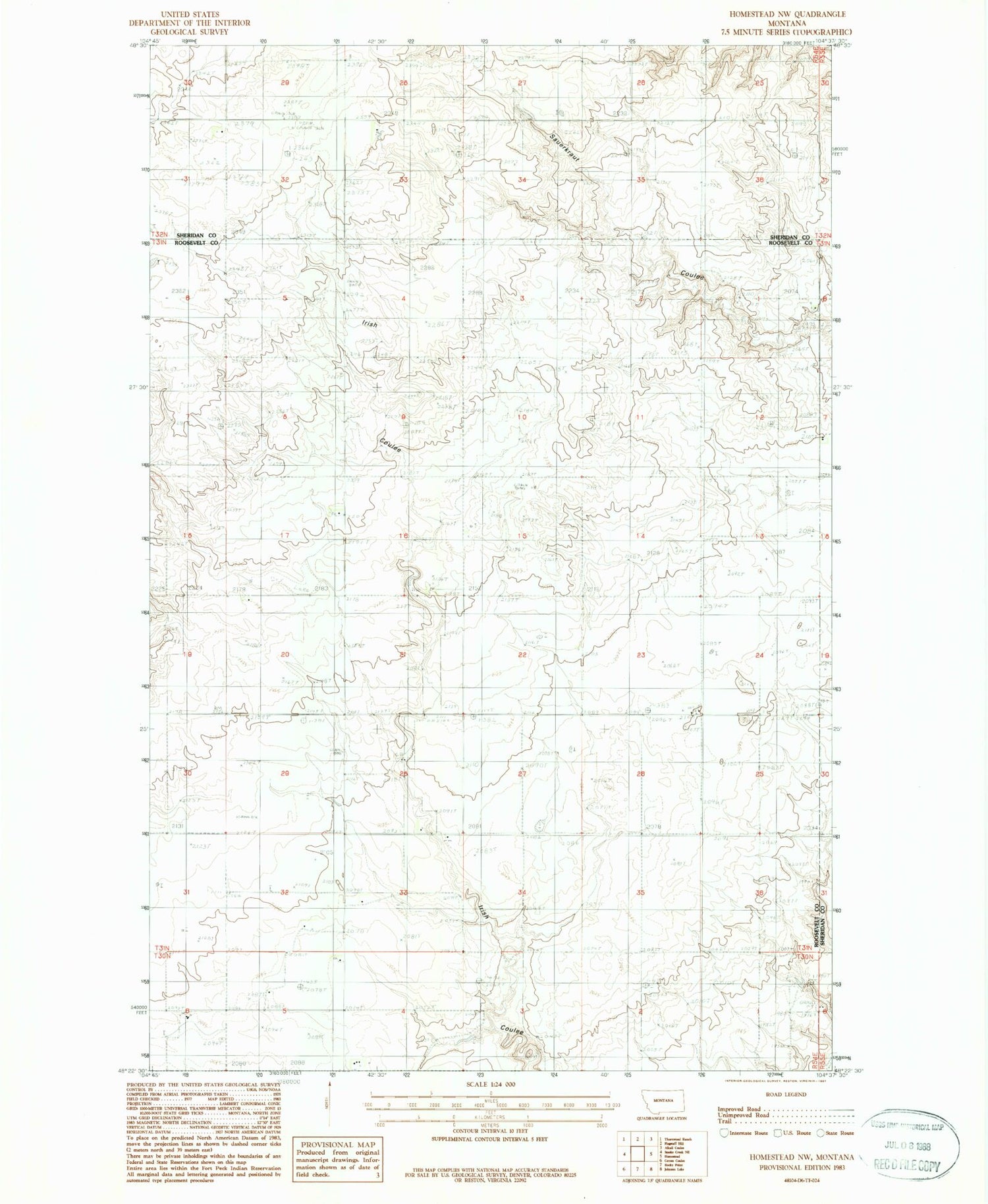Classic USGS Homestead NW Montana 7.5'x7.5' Topo Map Image
