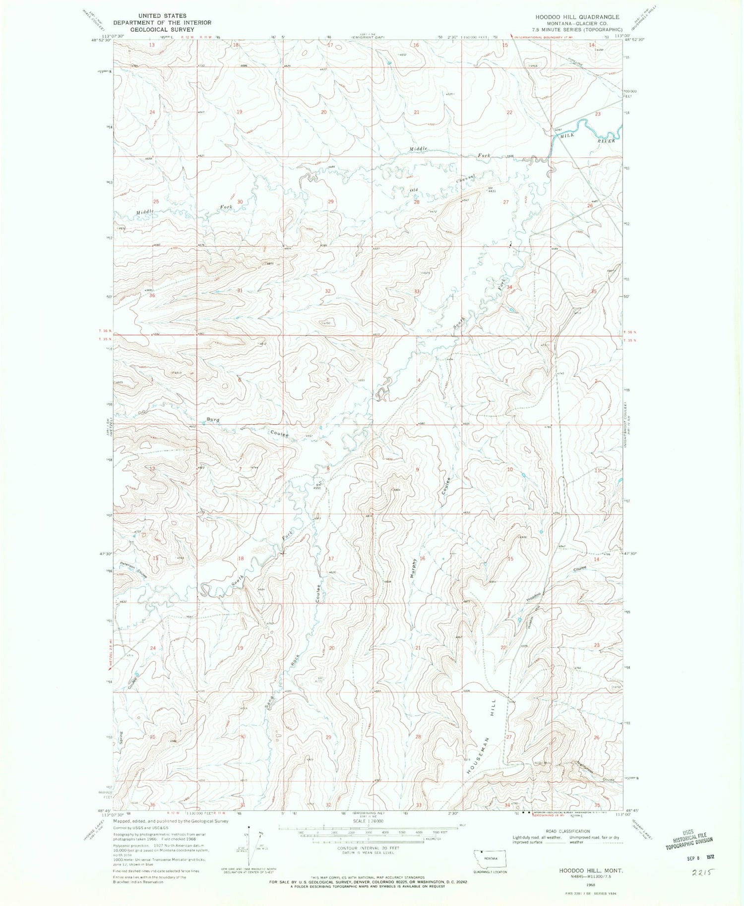 Classic USGS Hoodoo Hill Montana 7.5'x7.5' Topo Map Image