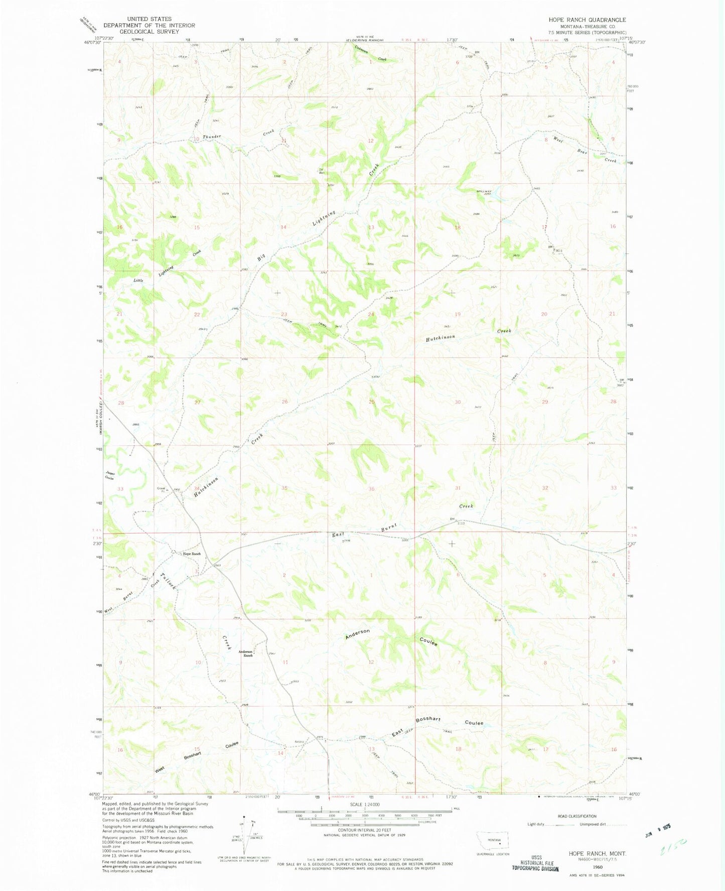 Classic USGS Hope Ranch Montana 7.5'x7.5' Topo Map Image