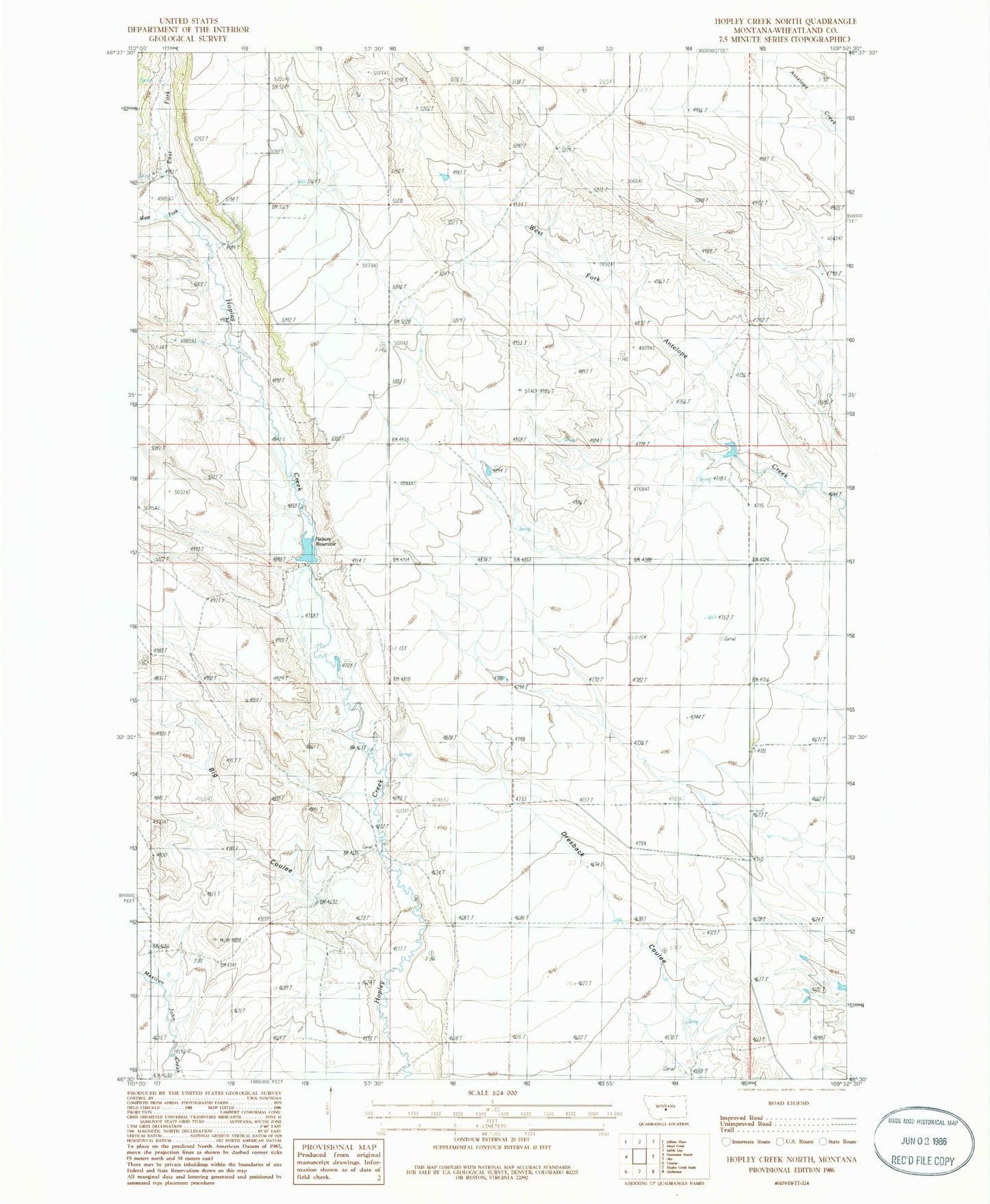 Classic USGS Hopley Creek North Montana 7.5'x7.5' Topo Map Image