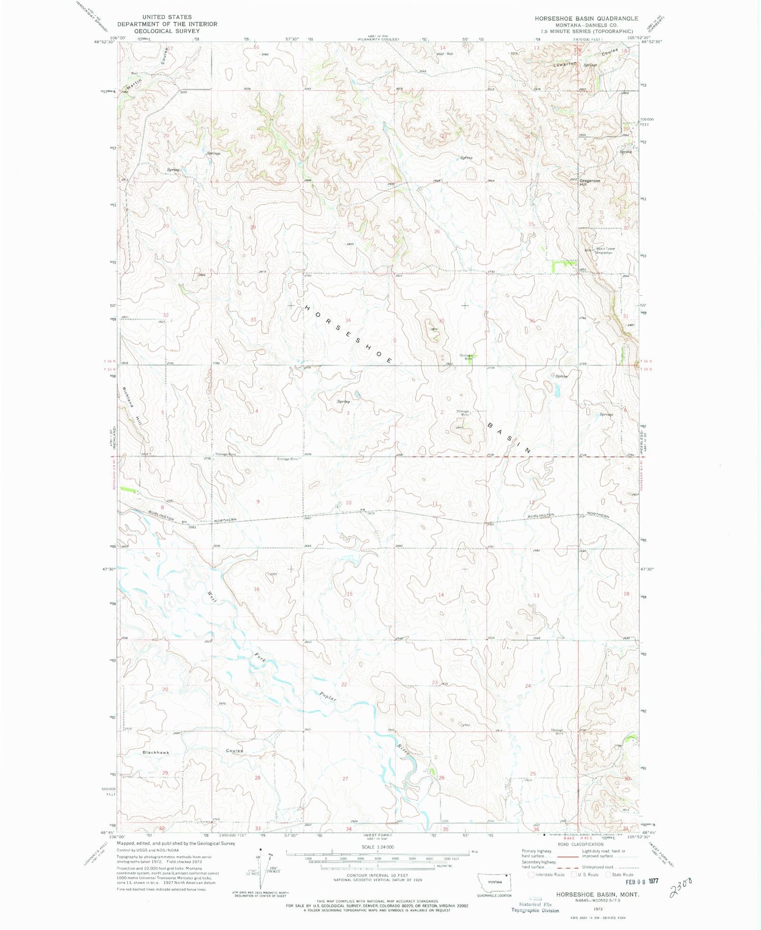 Classic USGS Horseshoe Basin Montana 7.5'x7.5' Topo Map Image