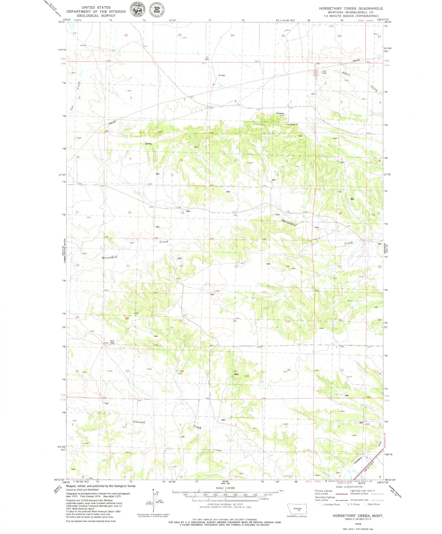 Classic USGS Horsethief Creek Montana 7.5'x7.5' Topo Map Image