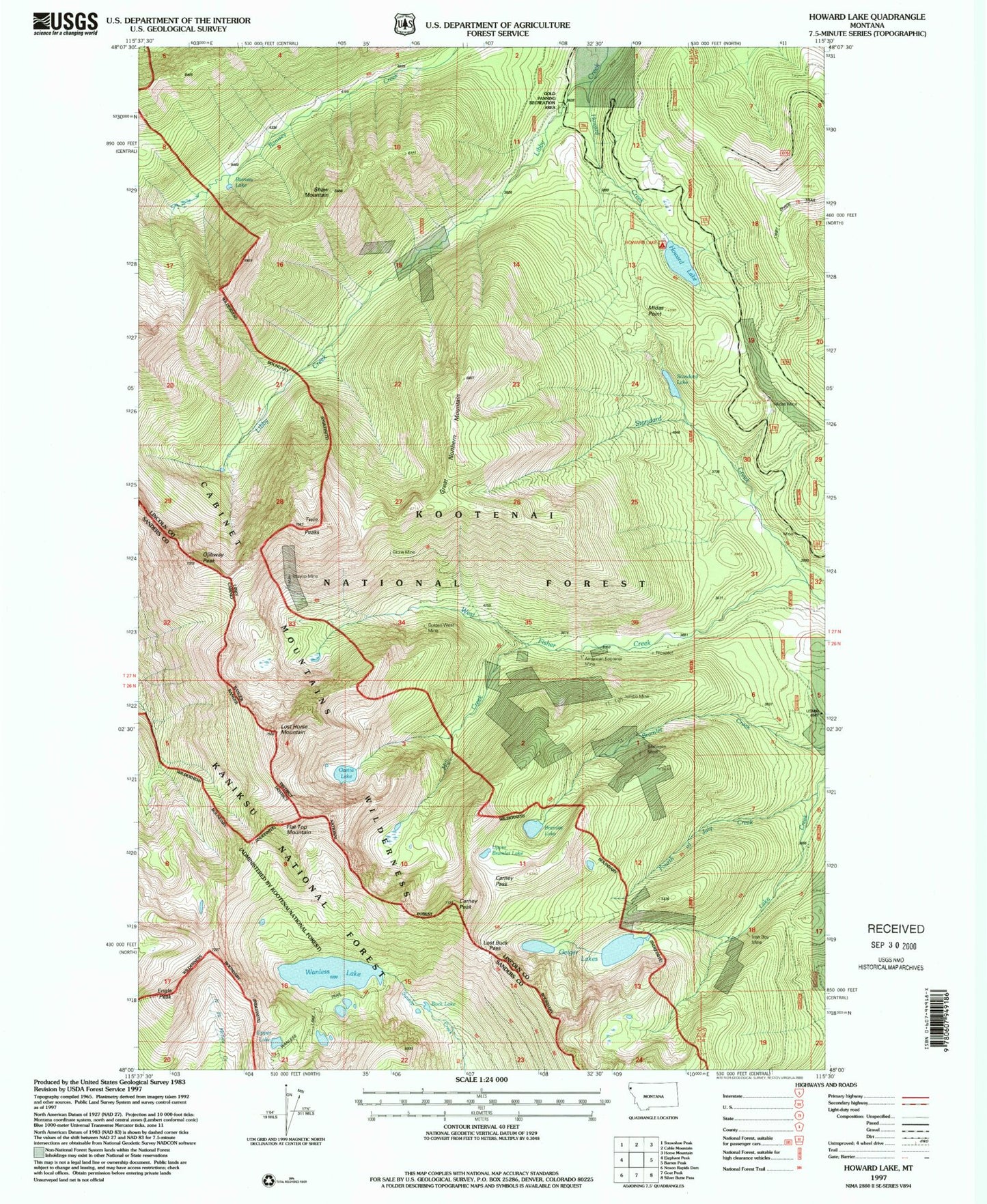 Classic USGS Howard Lake Montana 7.5'x7.5' Topo Map Image