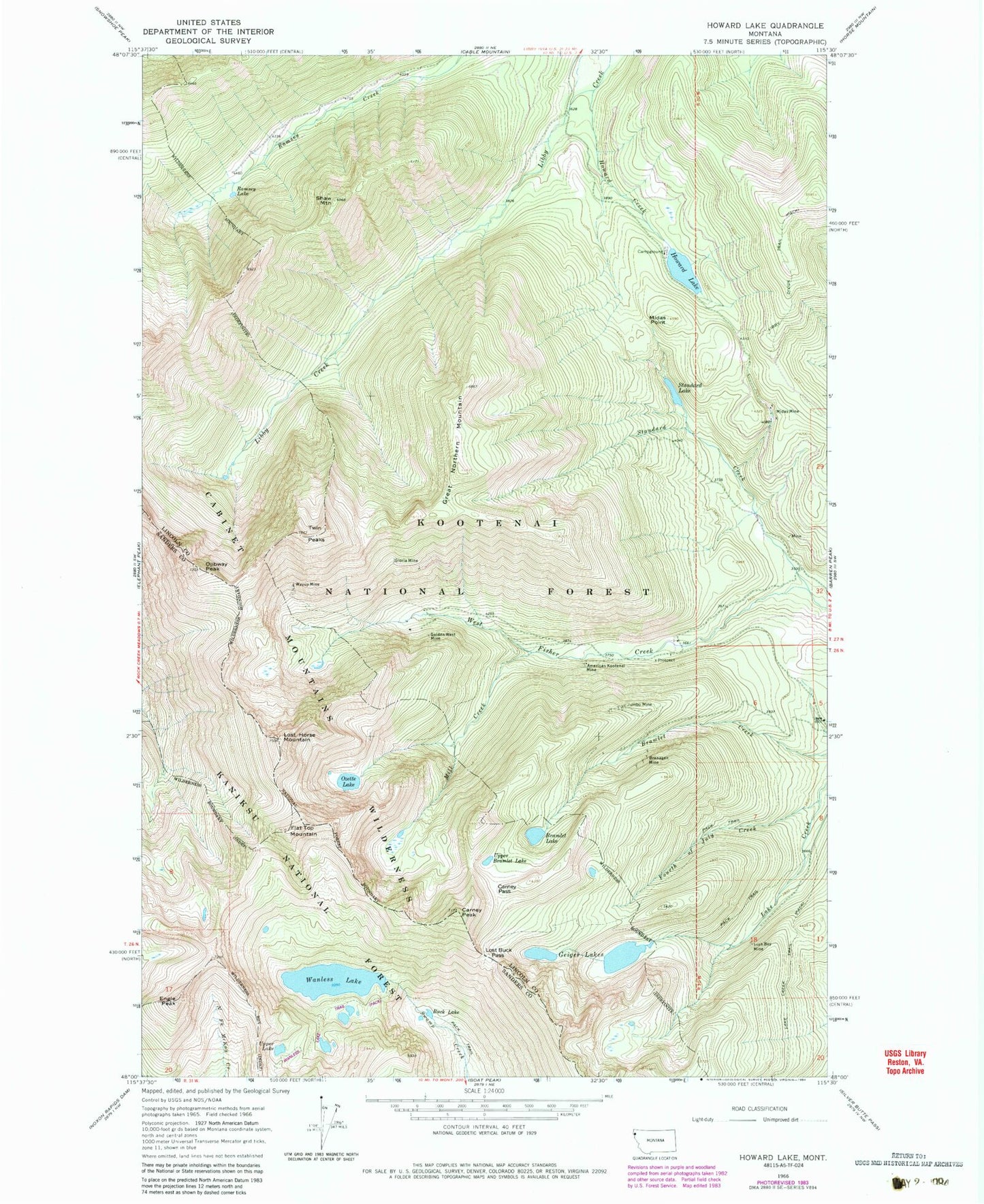 Classic USGS Howard Lake Montana 7.5'x7.5' Topo Map Image