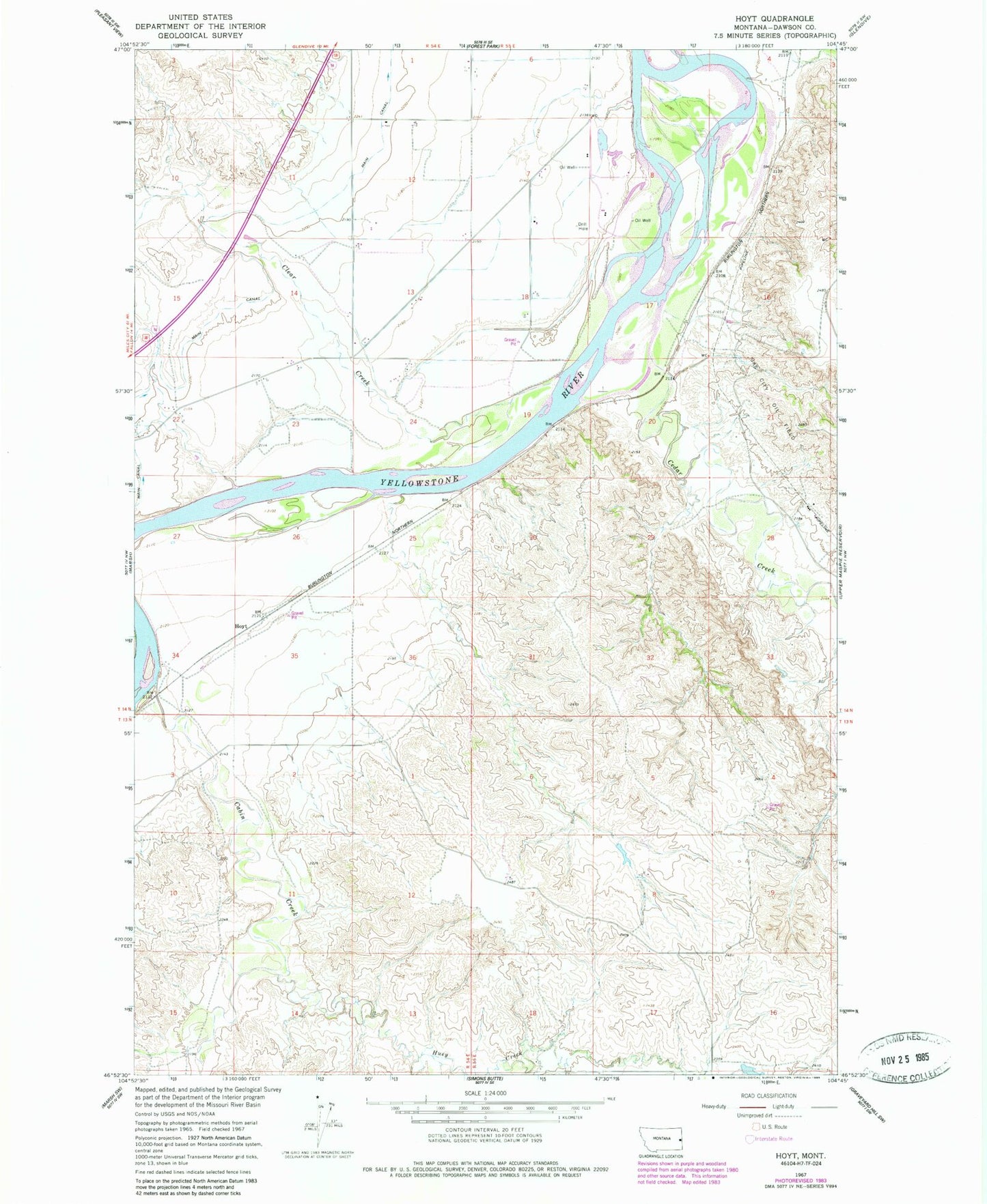Classic USGS Hoyt Montana 7.5'x7.5' Topo Map Image