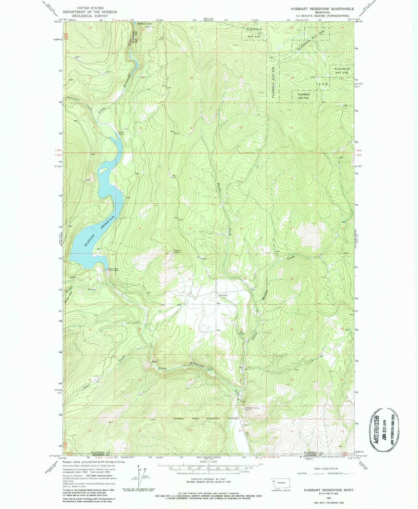 Classic USGS Hubbart Reservoir Montana 7.5'x7.5' Topo Map Image
