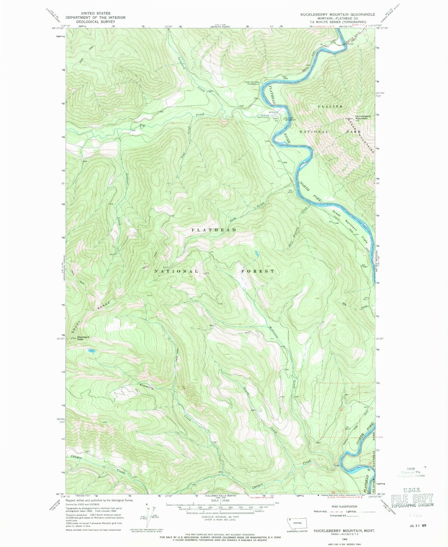 Classic USGS Huckleberry Mountain Montana 7.5'x7.5' Topo Map Image