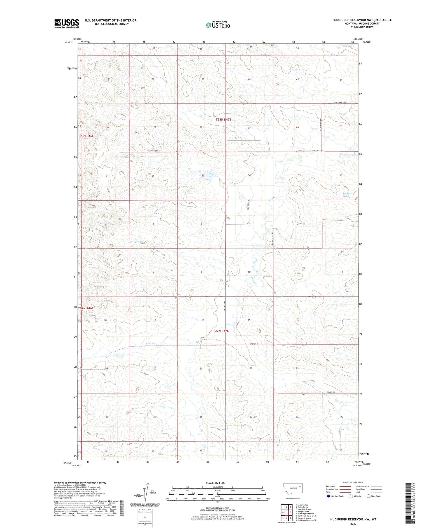 Hudiburgh Reservoir NW Montana US Topo Map Image