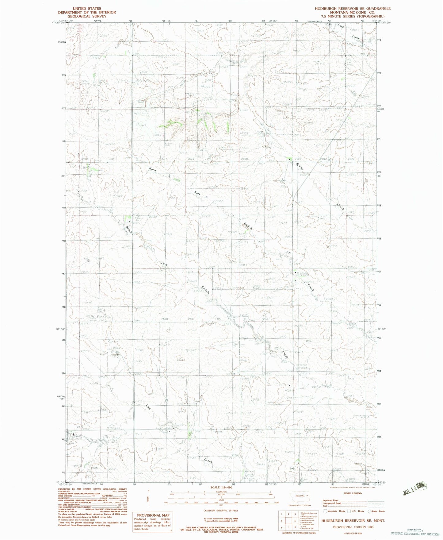 Classic USGS Hudiburgh Reservoir SE Montana 7.5'x7.5' Topo Map Image