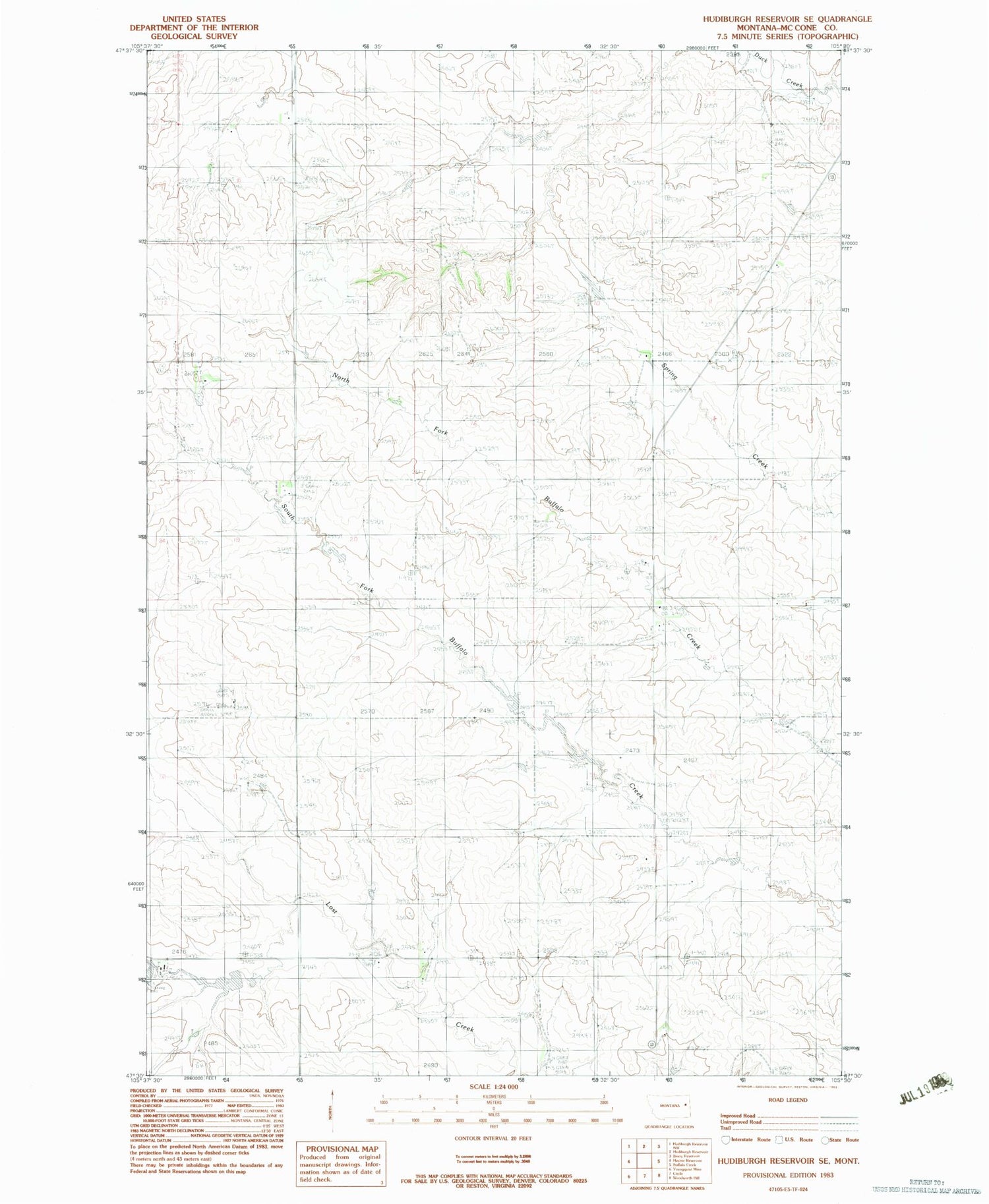 Classic USGS Hudiburgh Reservoir SE Montana 7.5'x7.5' Topo Map Image