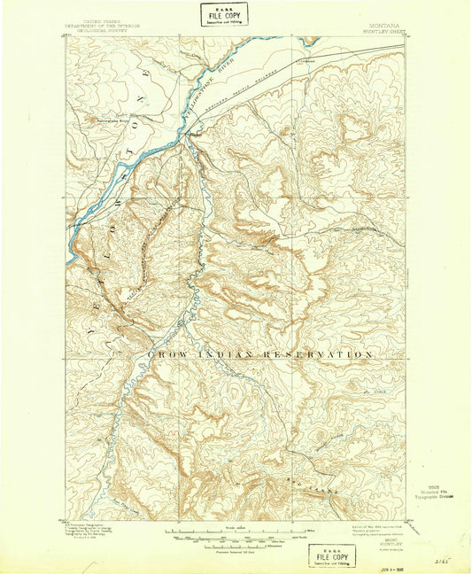 Historic 1893 Huntley Montana 30'x30' Topo Map Image