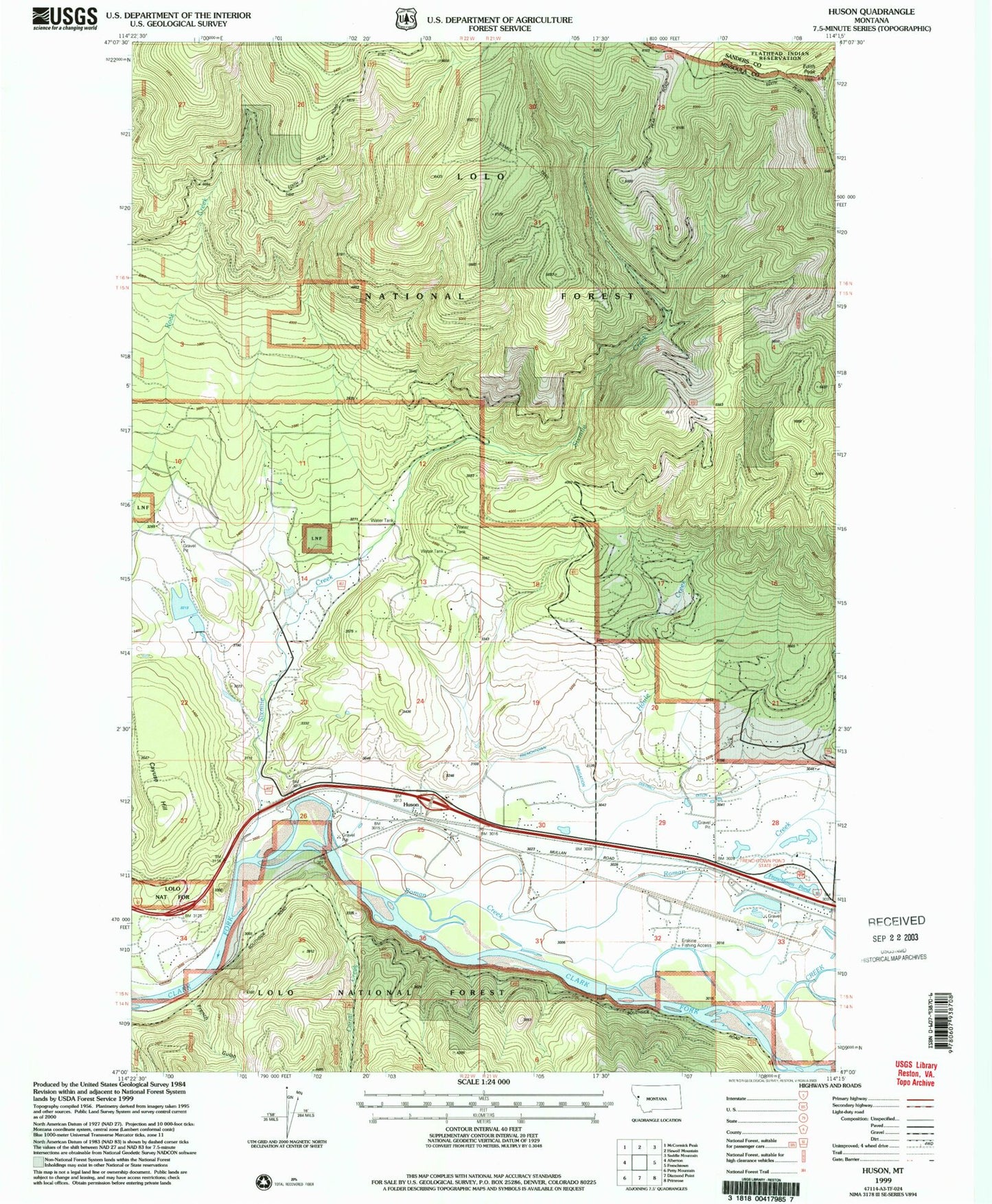 Classic USGS Huson Montana 7.5'x7.5' Topo Map Image