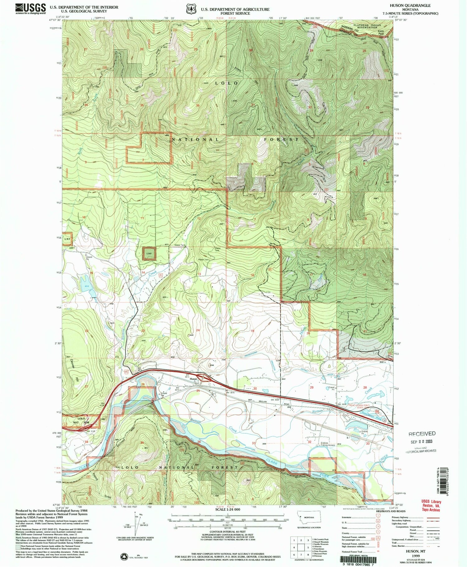 Classic USGS Huson Montana 7.5'x7.5' Topo Map Image