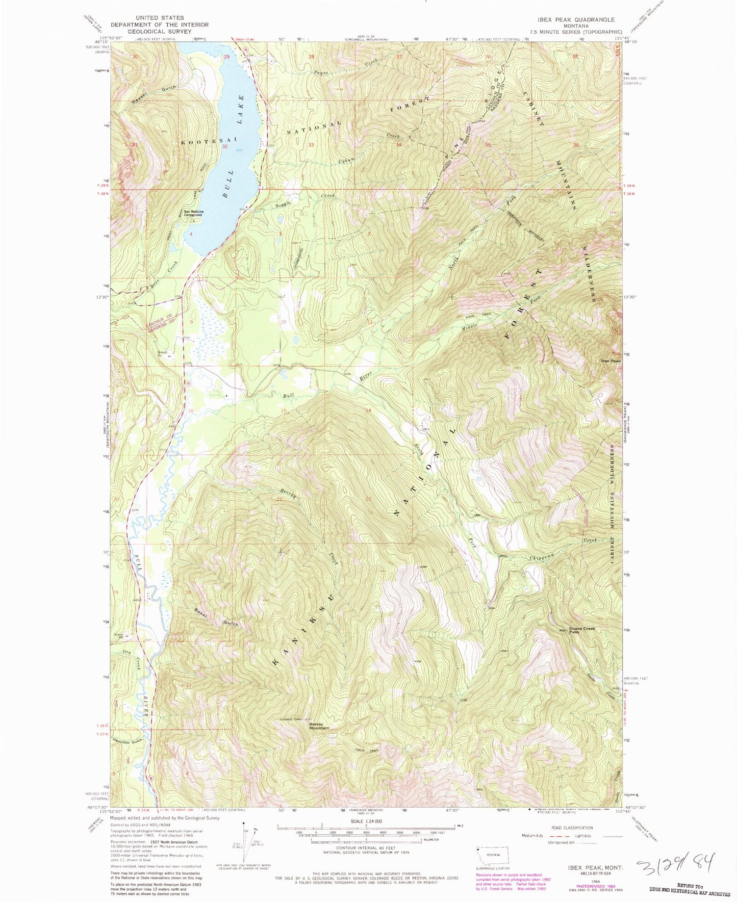 Classic USGS Ibex Peak Montana 7.5'x7.5' Topo Map Image