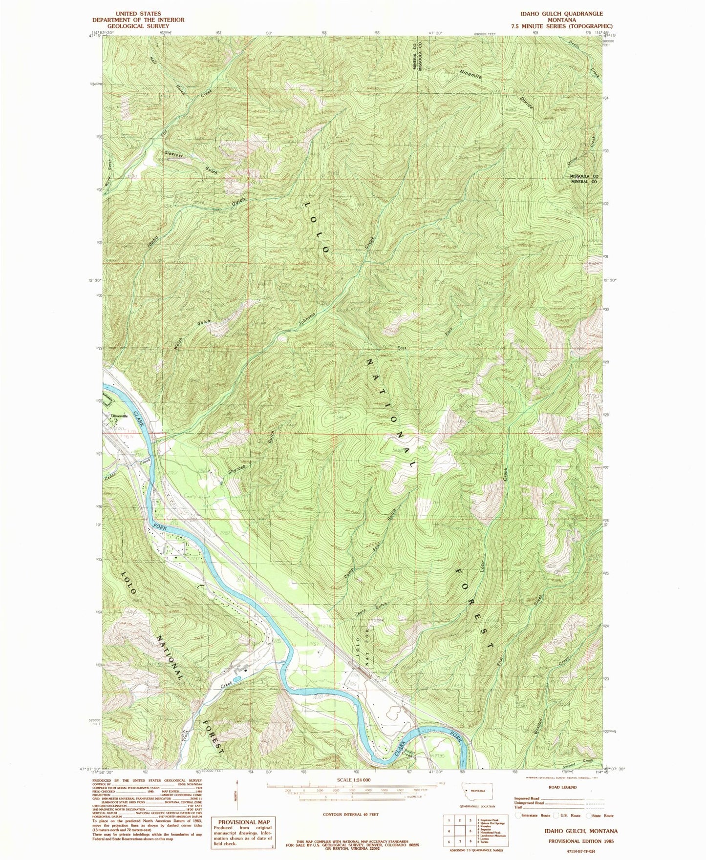 Classic USGS Idaho Gulch Montana 7.5'x7.5' Topo Map Image