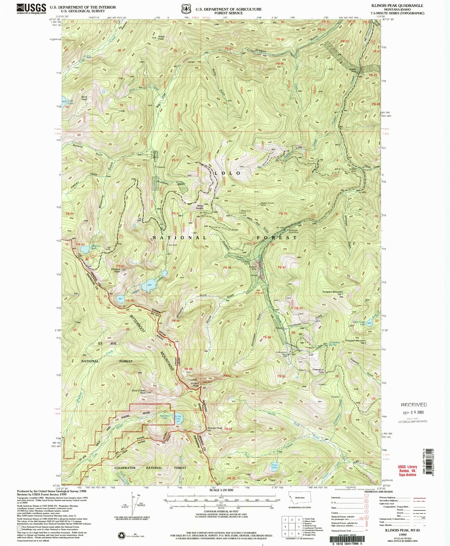 Classic USGS Illinois Peak Montana 7.5'x7.5' Topo Map Image