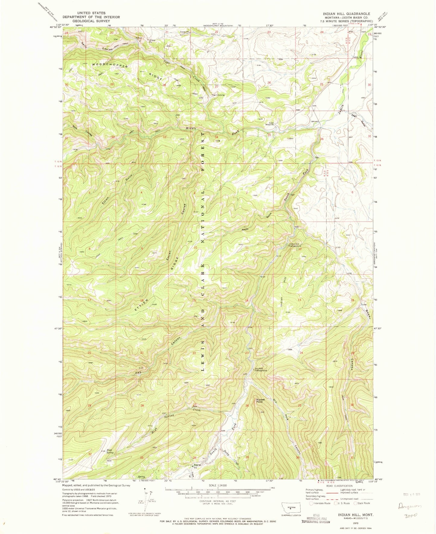 Classic USGS Indian Hill Montana 7.5'x7.5' Topo Map Image
