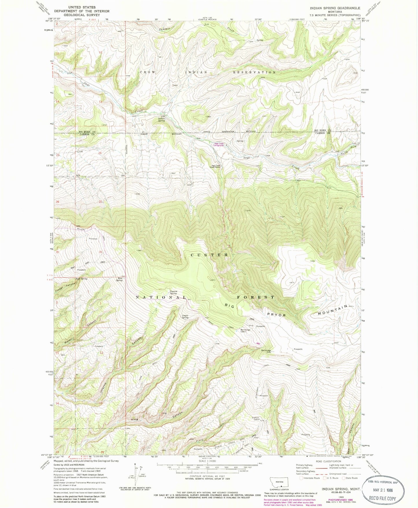 Classic USGS Indian Spring Montana 7.5'x7.5' Topo Map Image