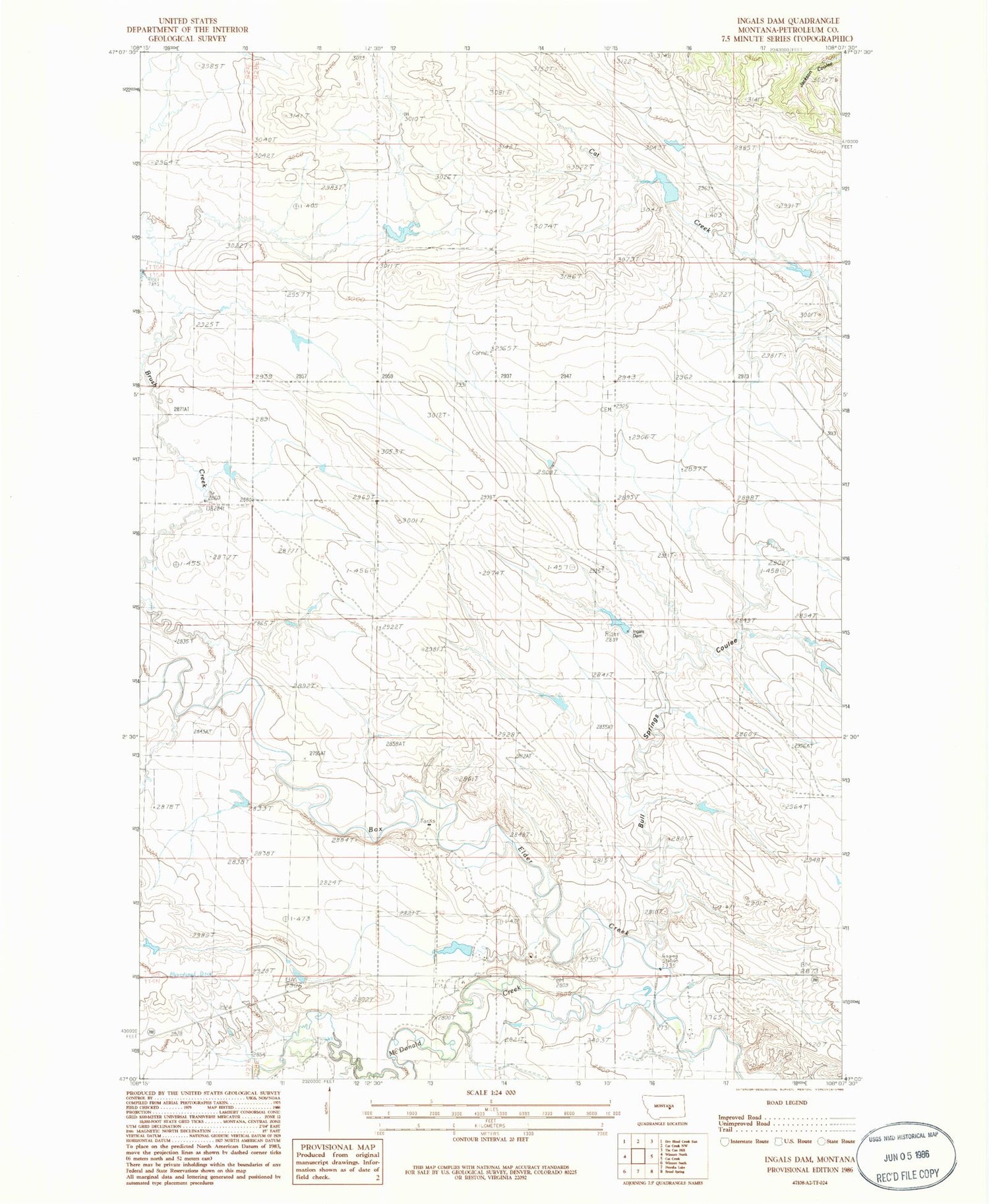Classic USGS Ingals Dam Montana 7.5'x7.5' Topo Map Image