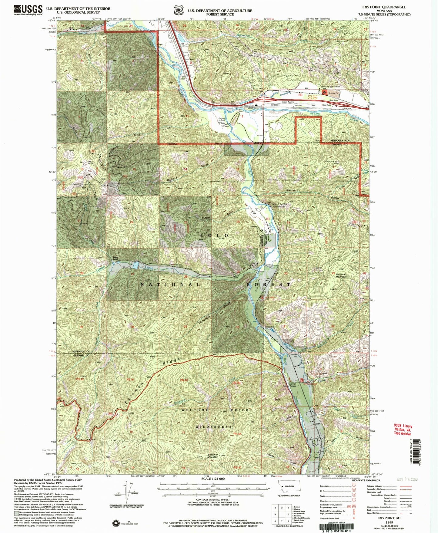 Classic USGS Iris Point Montana 7.5'x7.5' Topo Map Image
