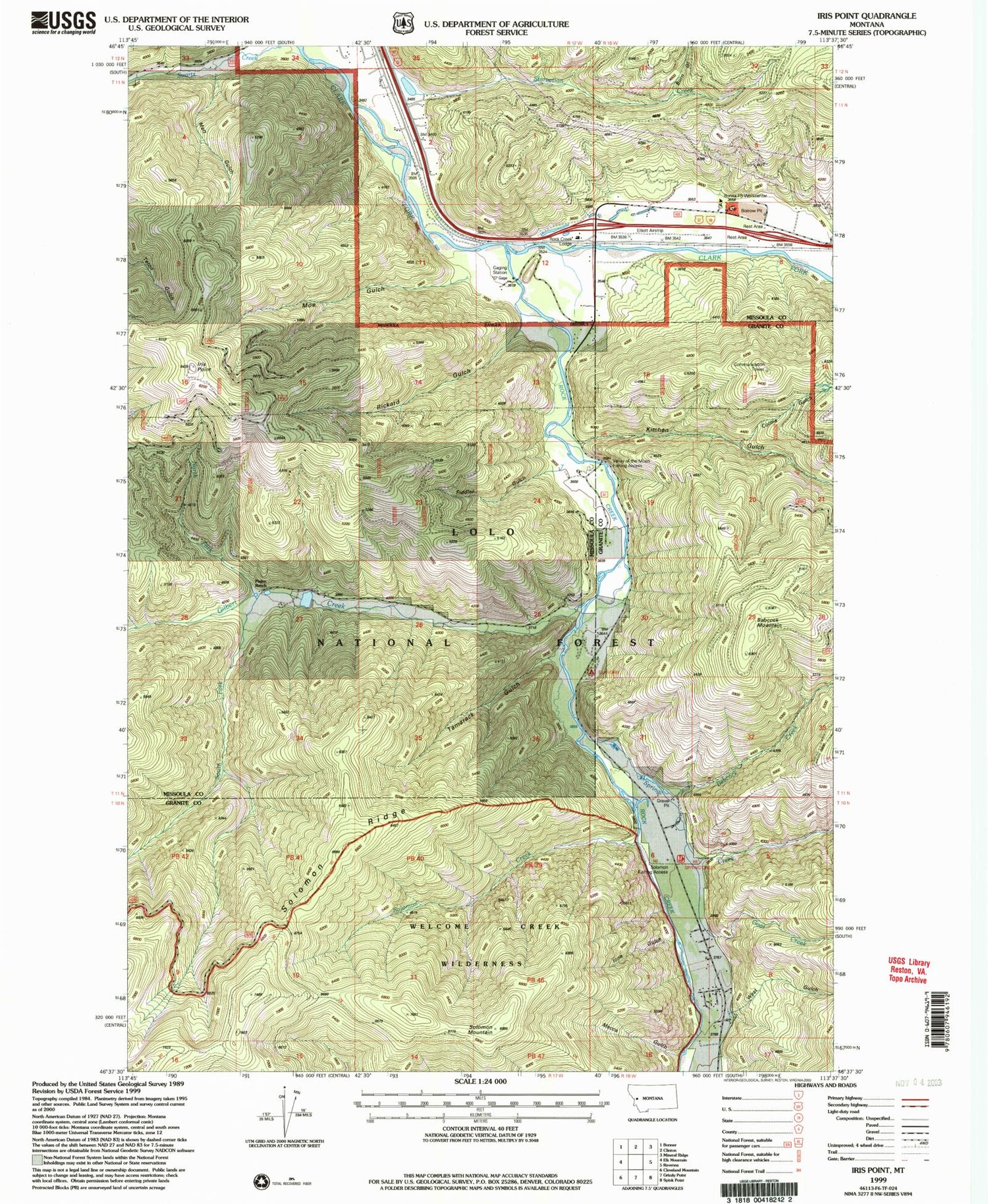 Classic USGS Iris Point Montana 7.5'x7.5' Topo Map Image