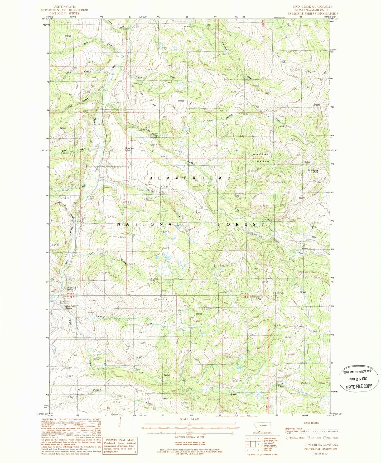 Classic USGS Iron Creek Montana 7.5'x7.5' Topo Map Image