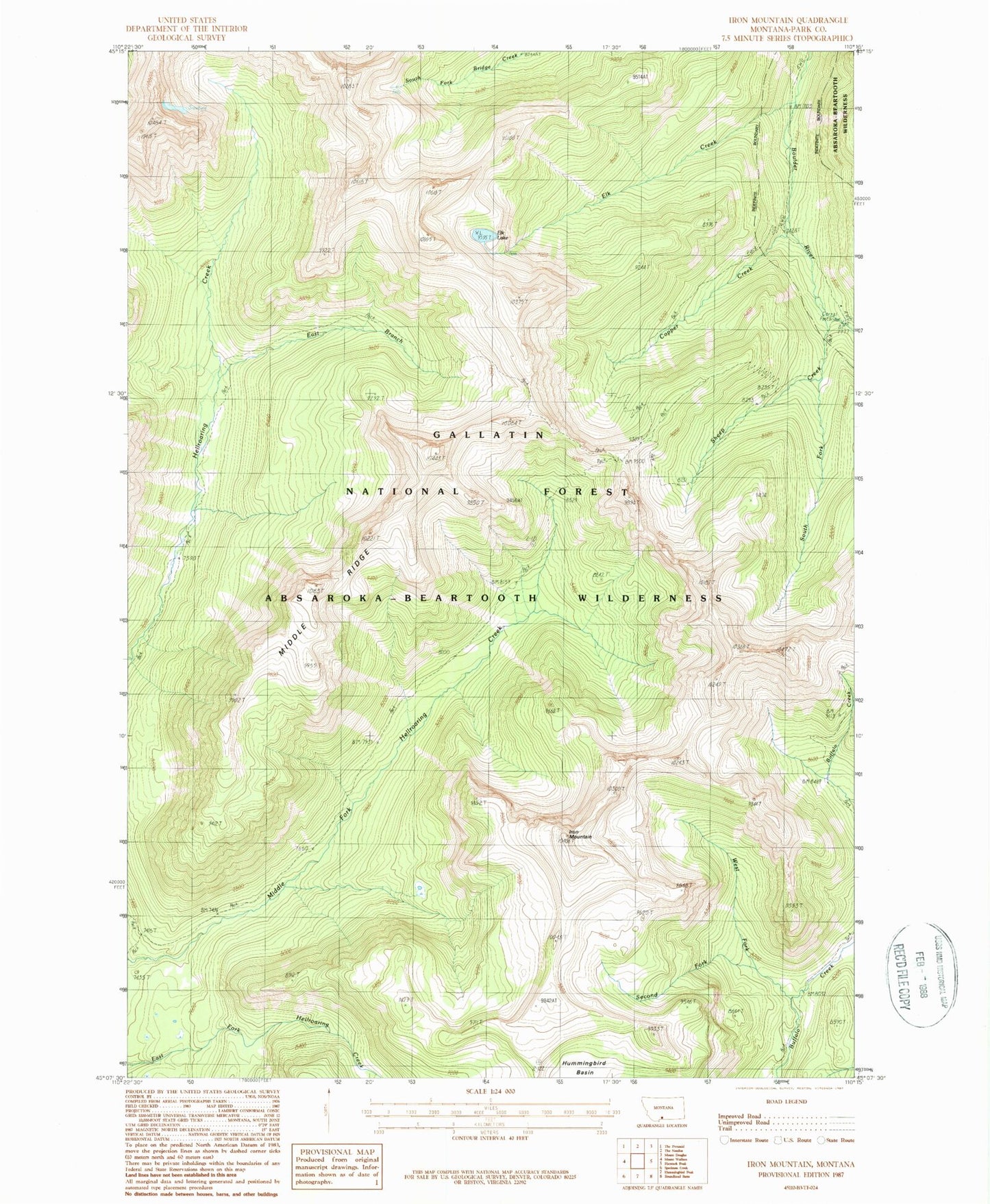 Classic USGS Iron Mountain Montana 7.5'x7.5' Topo Map Image