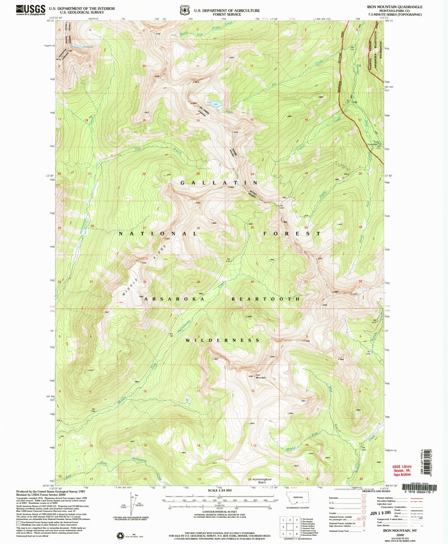 Classic USGS Iron Mountain Montana 7.5'x7.5' Topo Map Image