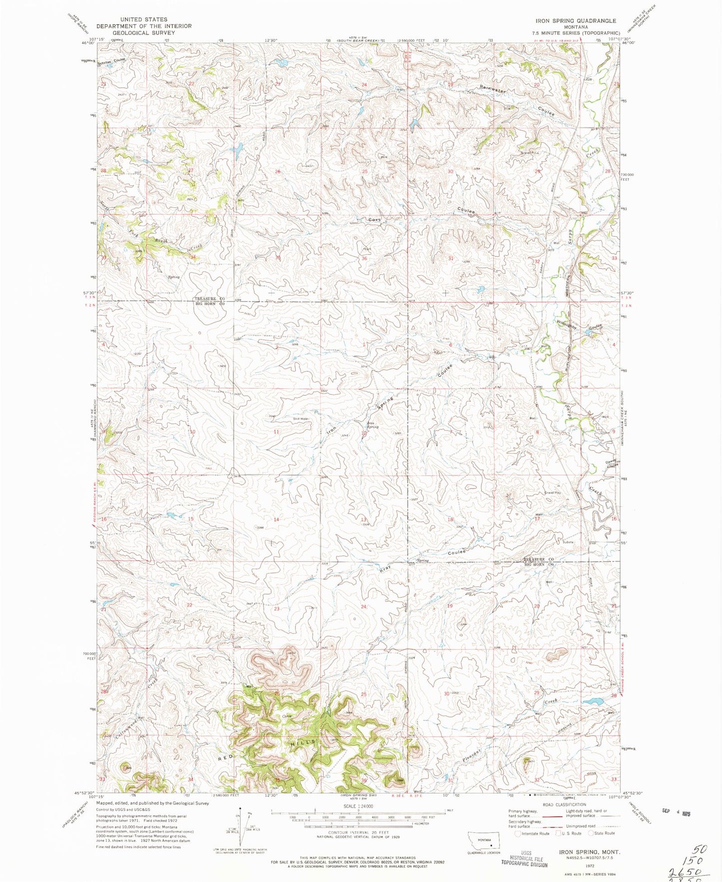 Classic USGS Iron Spring Montana 7.5'x7.5' Topo Map Image
