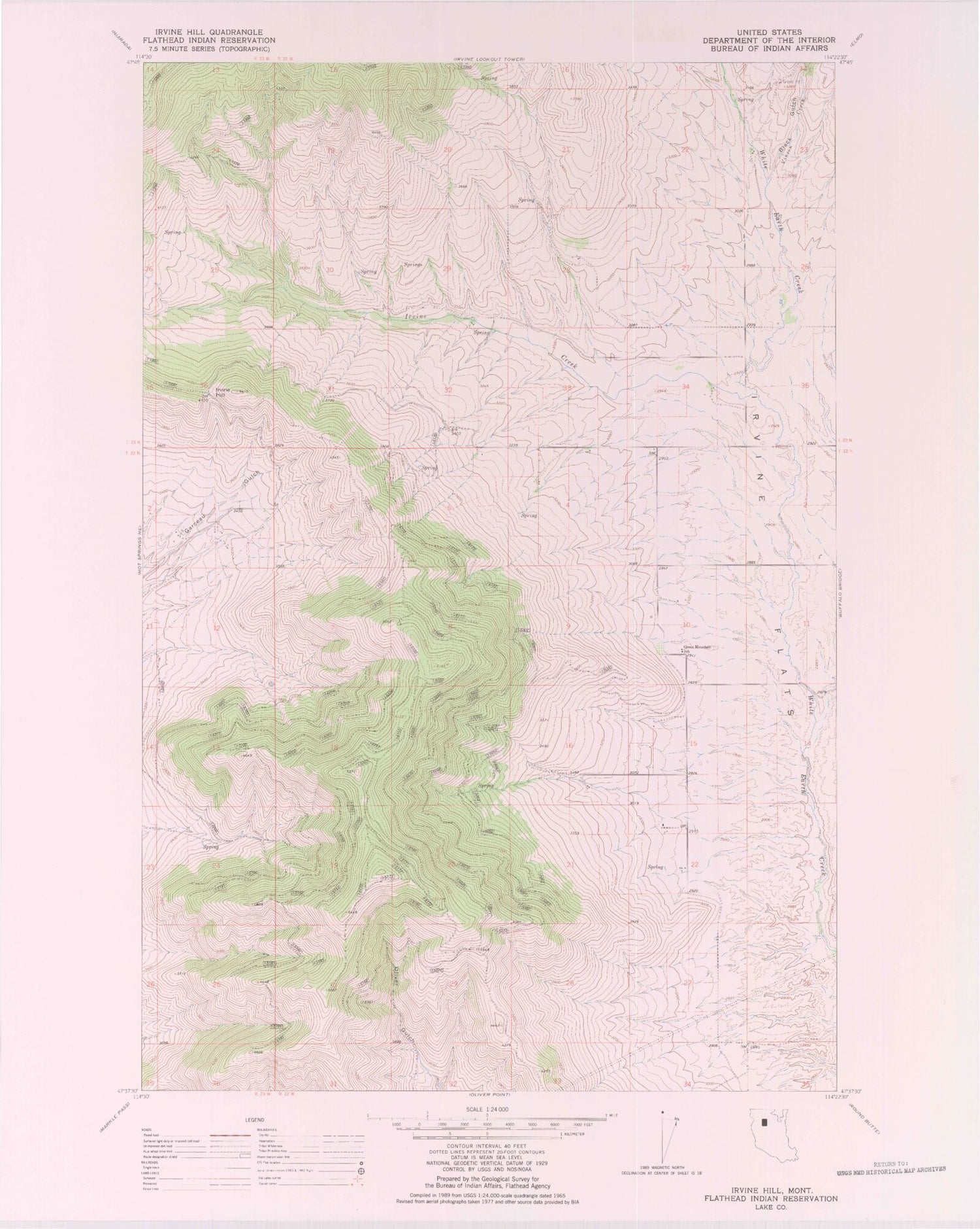 Classic USGS Irvine Hill Montana 7.5'x7.5' Topo Map Image