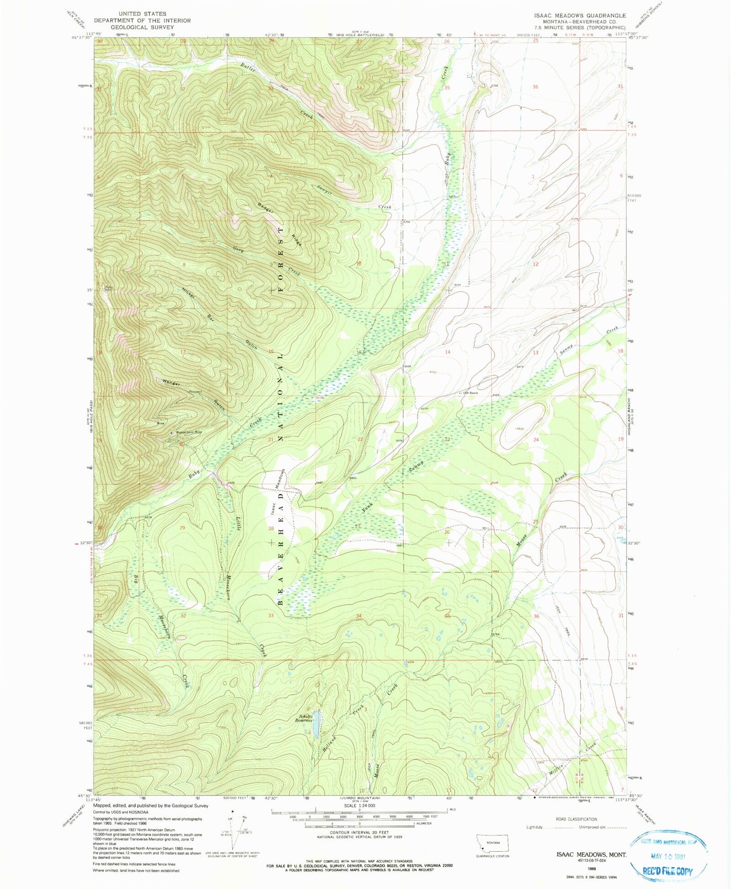 Classic USGS Isaac Meadows Montana 7.5'x7.5' Topo Map Image