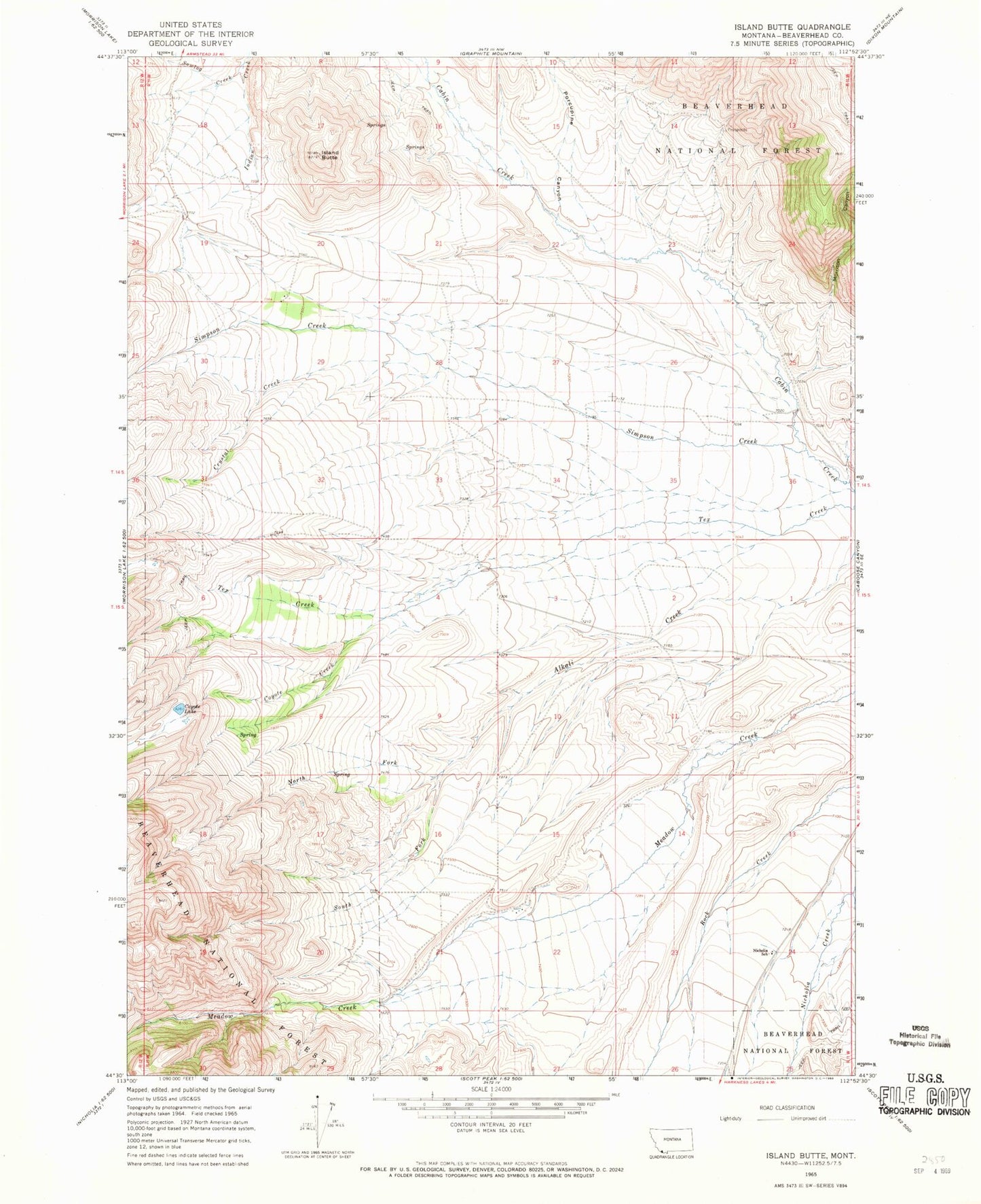 Classic USGS Island Butte Montana 7.5'x7.5' Topo Map Image