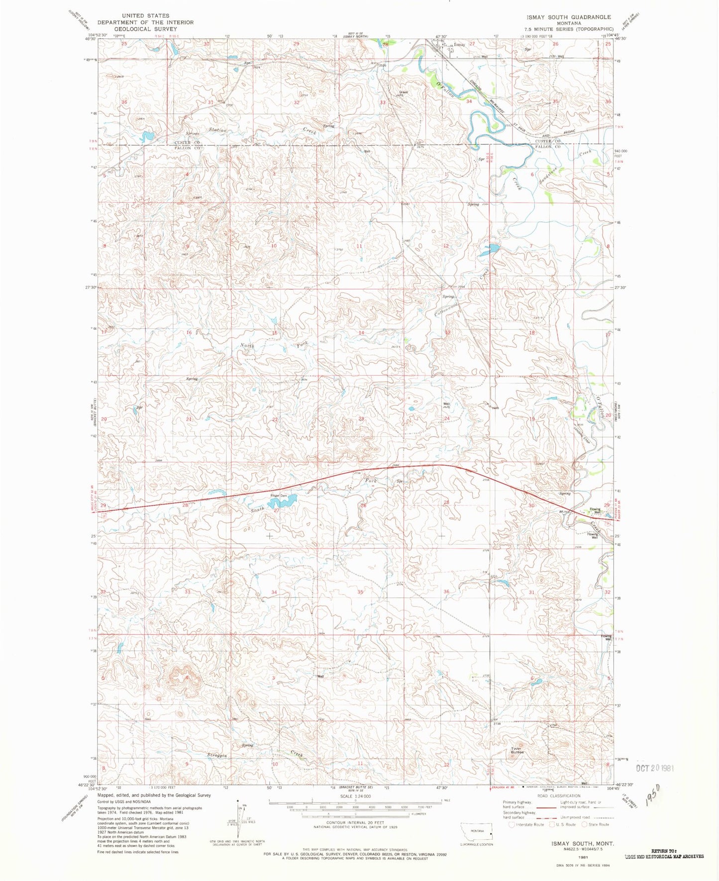 Classic USGS Ismay South Montana 7.5'x7.5' Topo Map Image