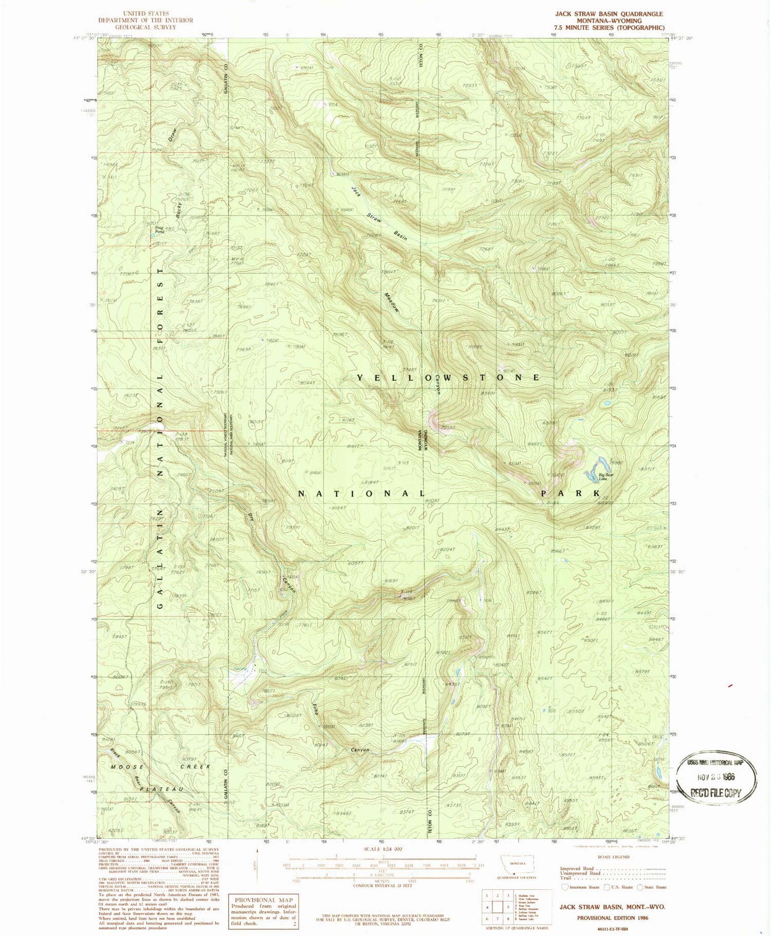 Classic USGS Jack Straw Basin Montana 7.5'x7.5' Topo Map Image