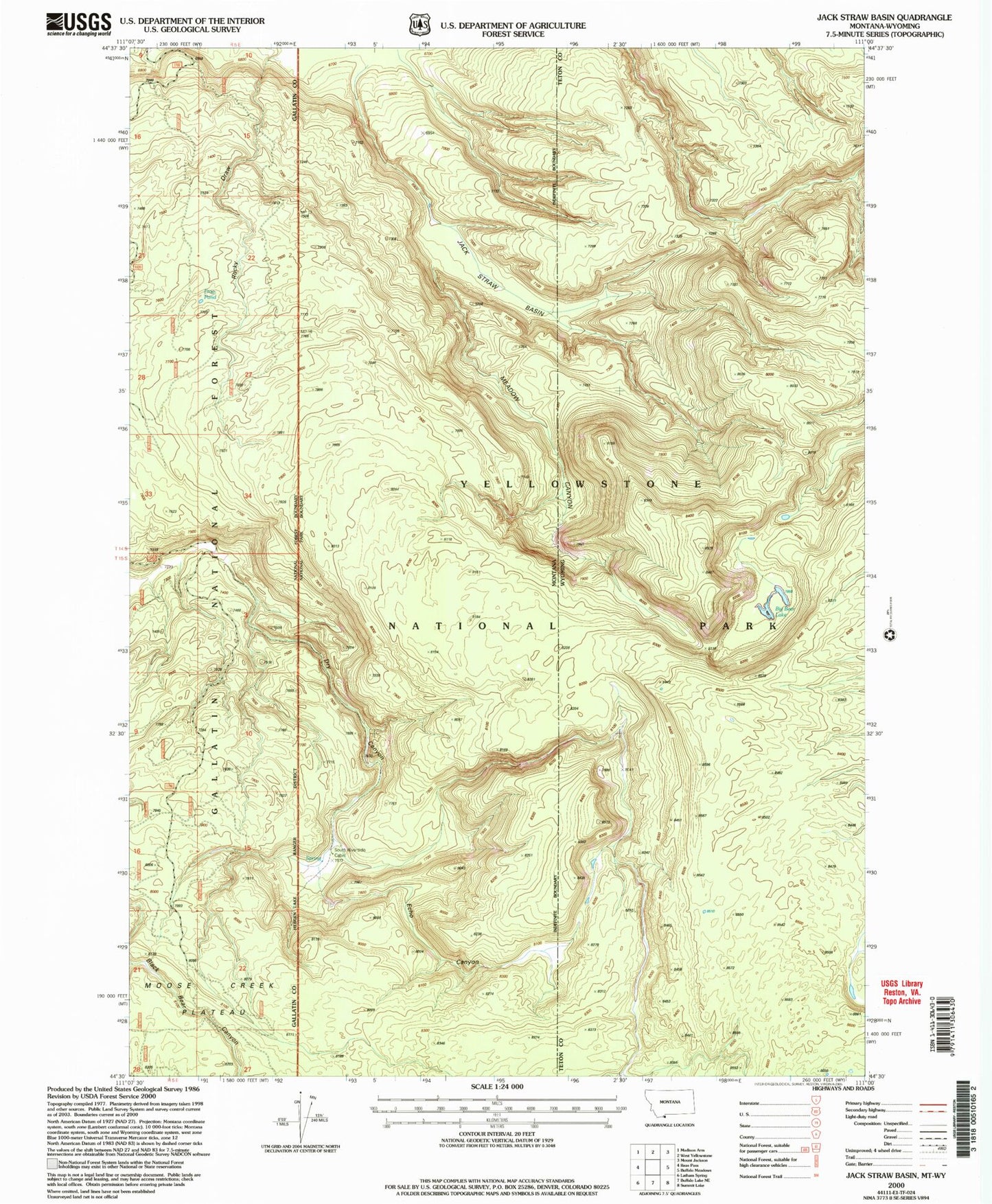 Classic USGS Jack Straw Basin Montana 7.5'x7.5' Topo Map Image