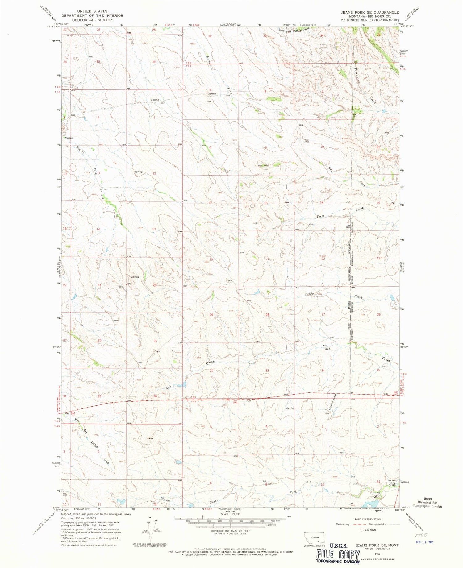 Classic USGS Jeans Fork SE Montana 7.5'x7.5' Topo Map Image