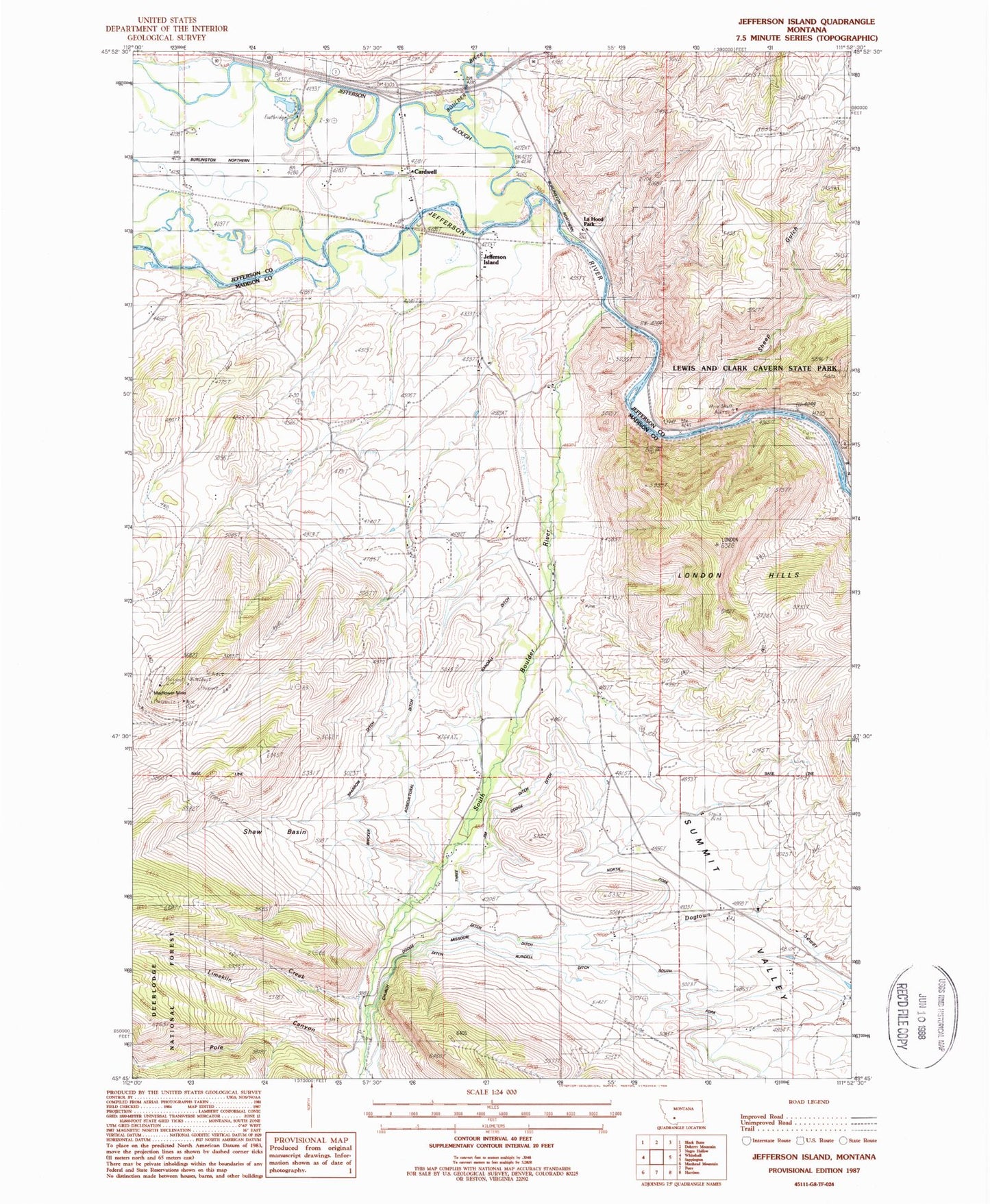 Classic USGS Jefferson Island Montana 7.5'x7.5' Topo Map Image