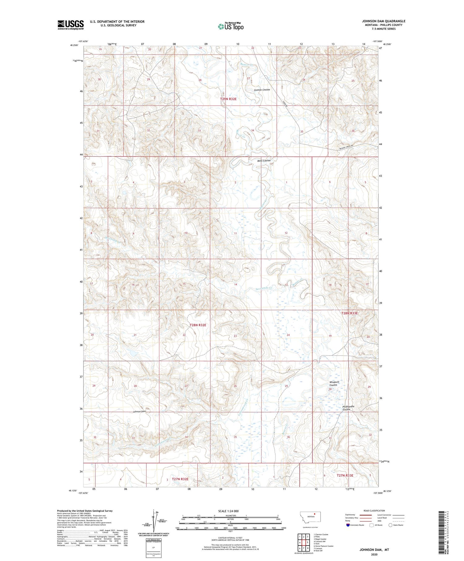 Johnson Dam Montana US Topo Map Image