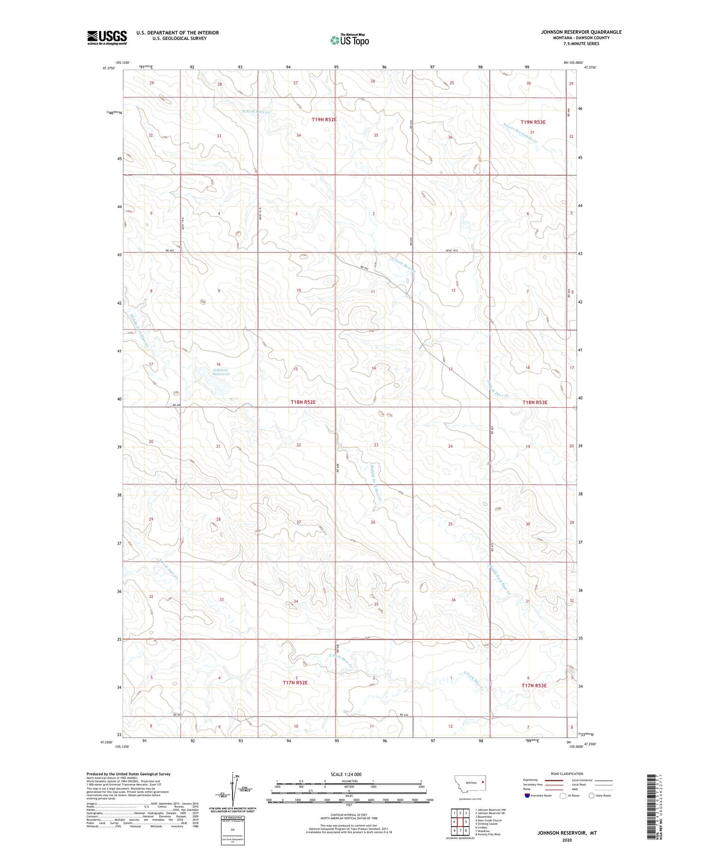 Johnson Reservoir Montana US Topo Map Image