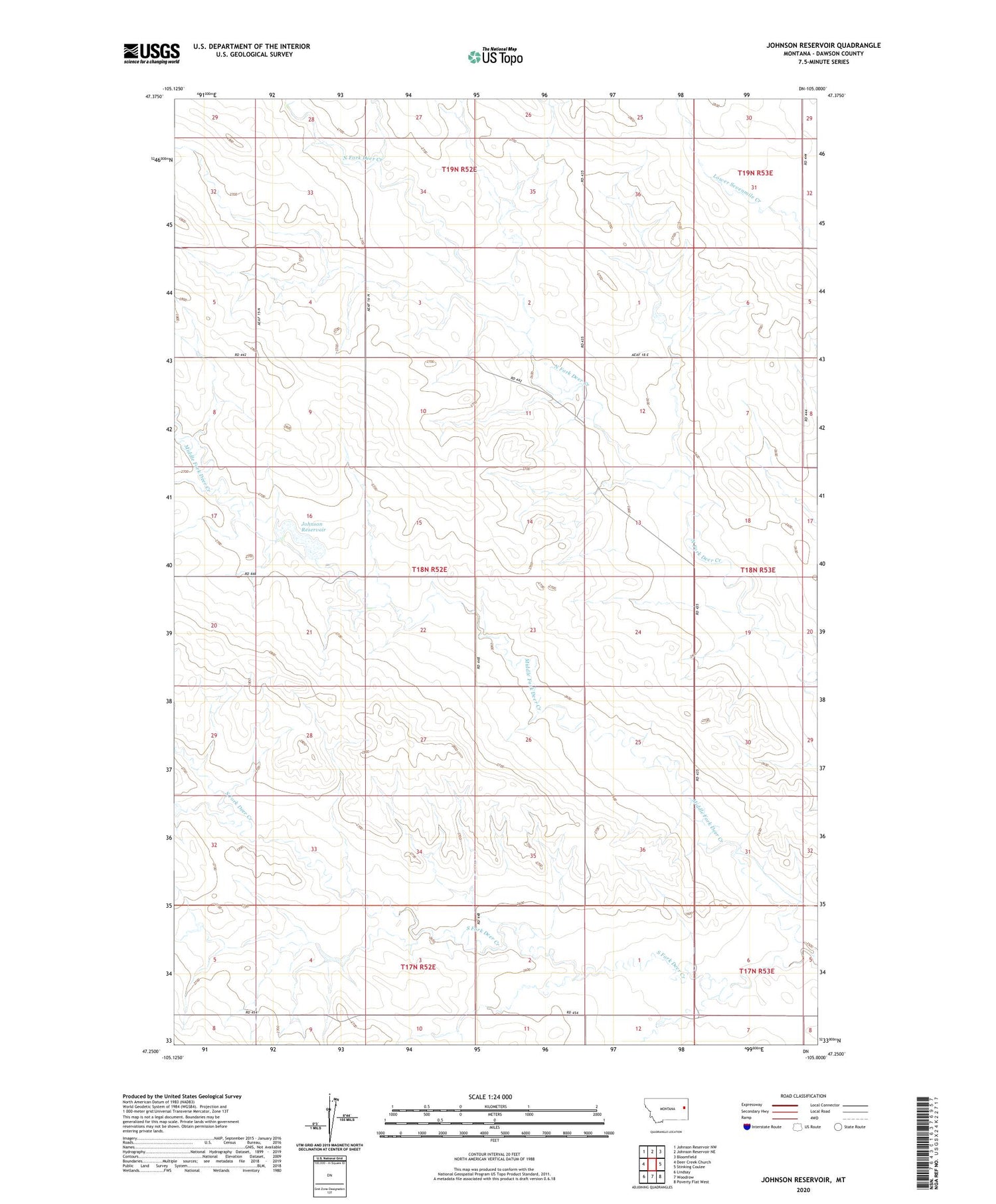 Johnson Reservoir Montana US Topo Map Image