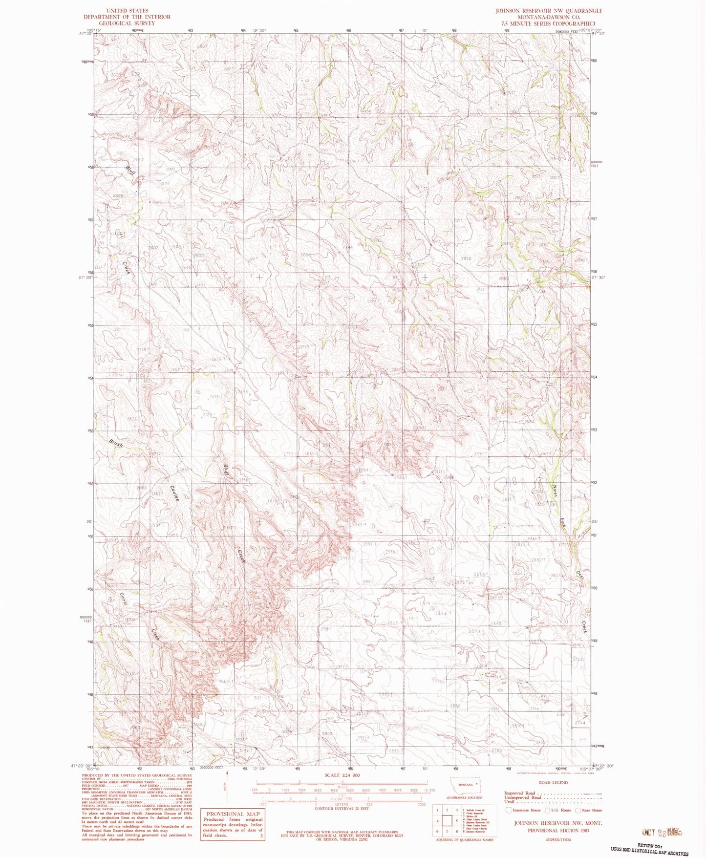 Classic USGS Johnson Reservoir NW Montana 7.5'x7.5' Topo Map Image