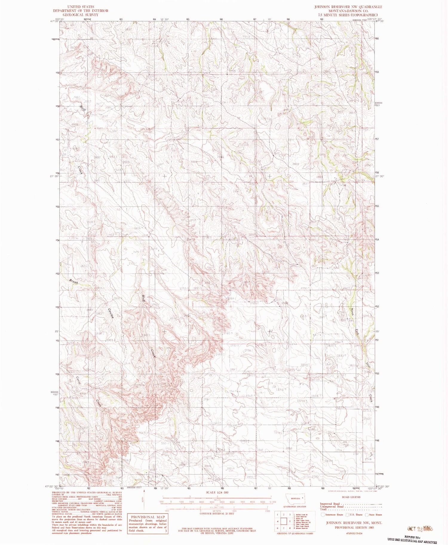 Classic USGS Johnson Reservoir NW Montana 7.5'x7.5' Topo Map Image