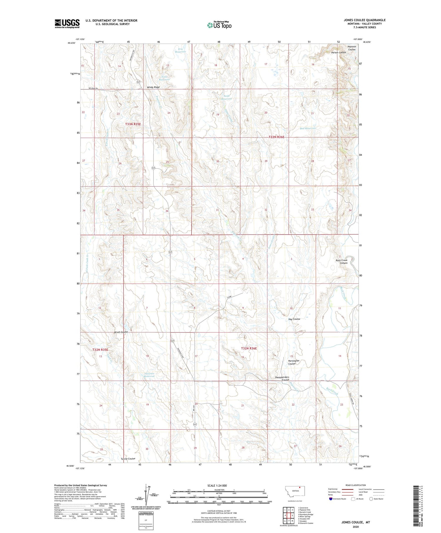 Jones Coulee Montana US Topo Map Image