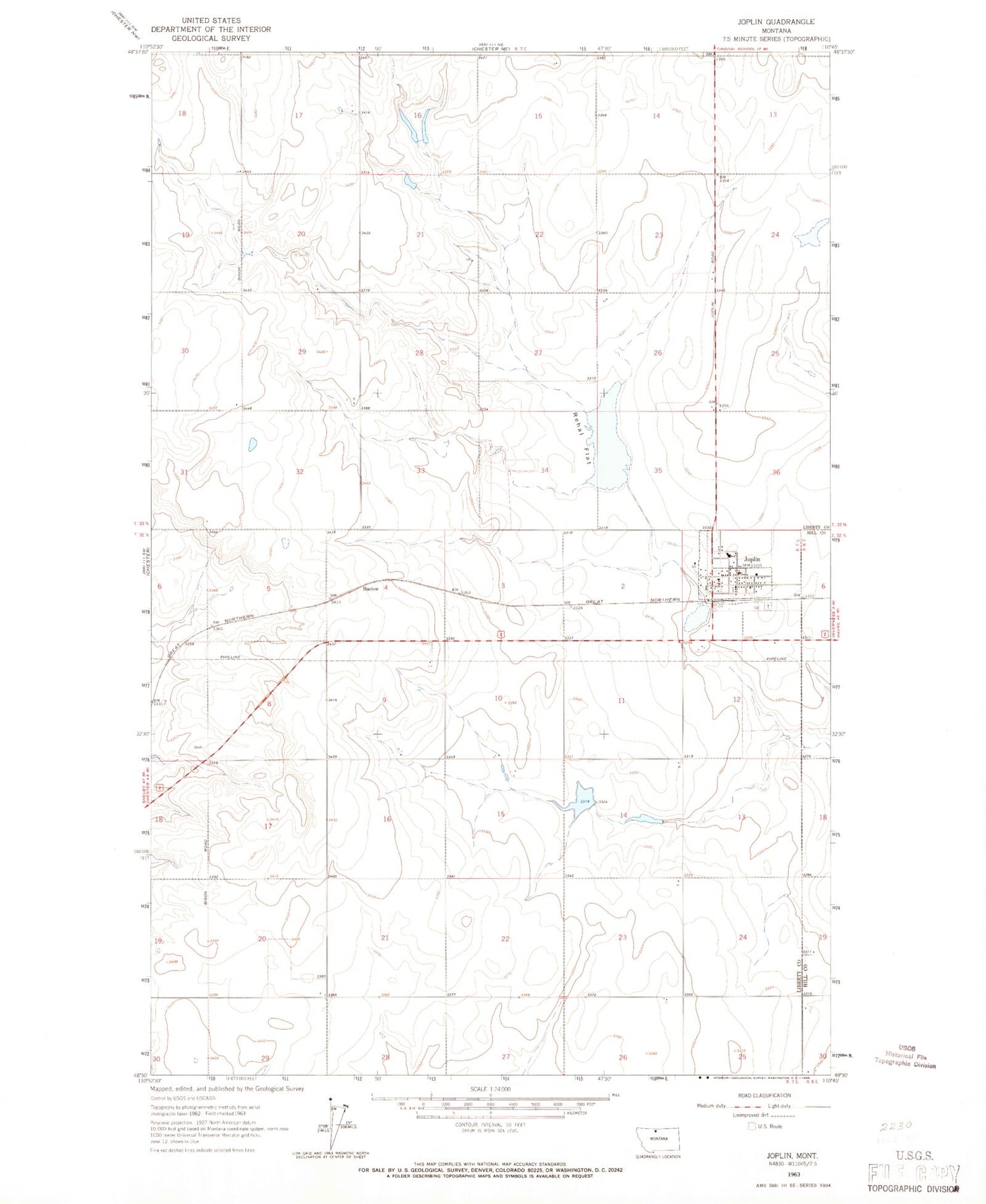Classic USGS Joplin Montana 7.5'x7.5' Topo Map Image