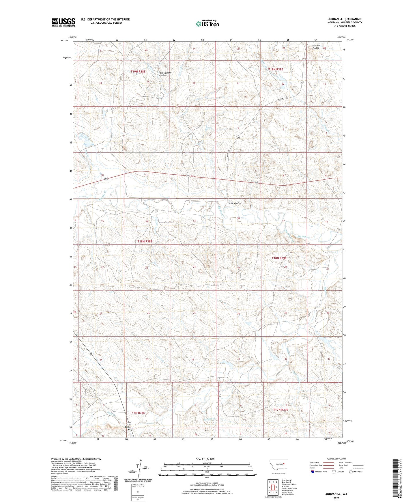 Jordan SE Montana US Topo Map Image
