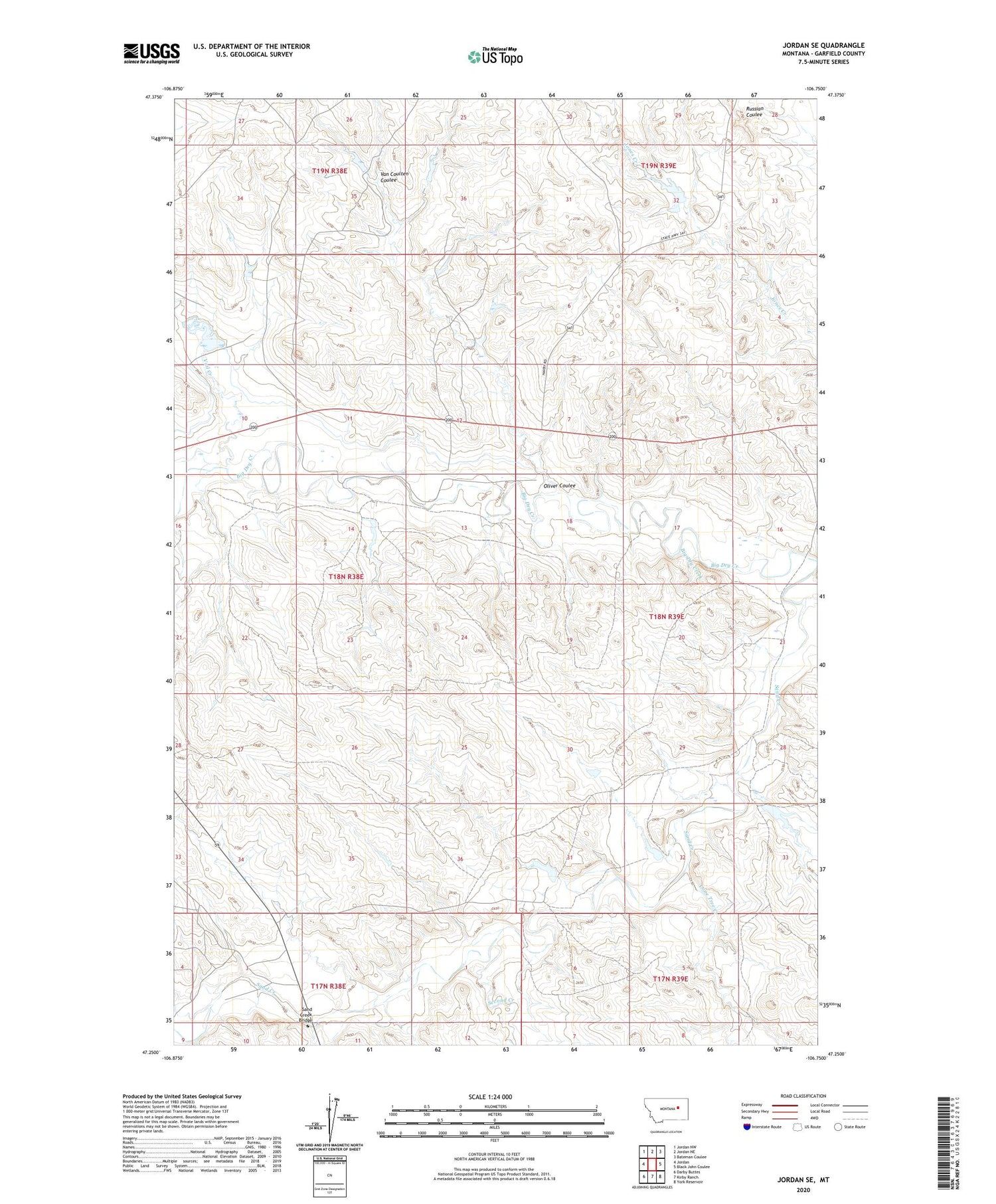 Jordan SE Montana US Topo Map Image