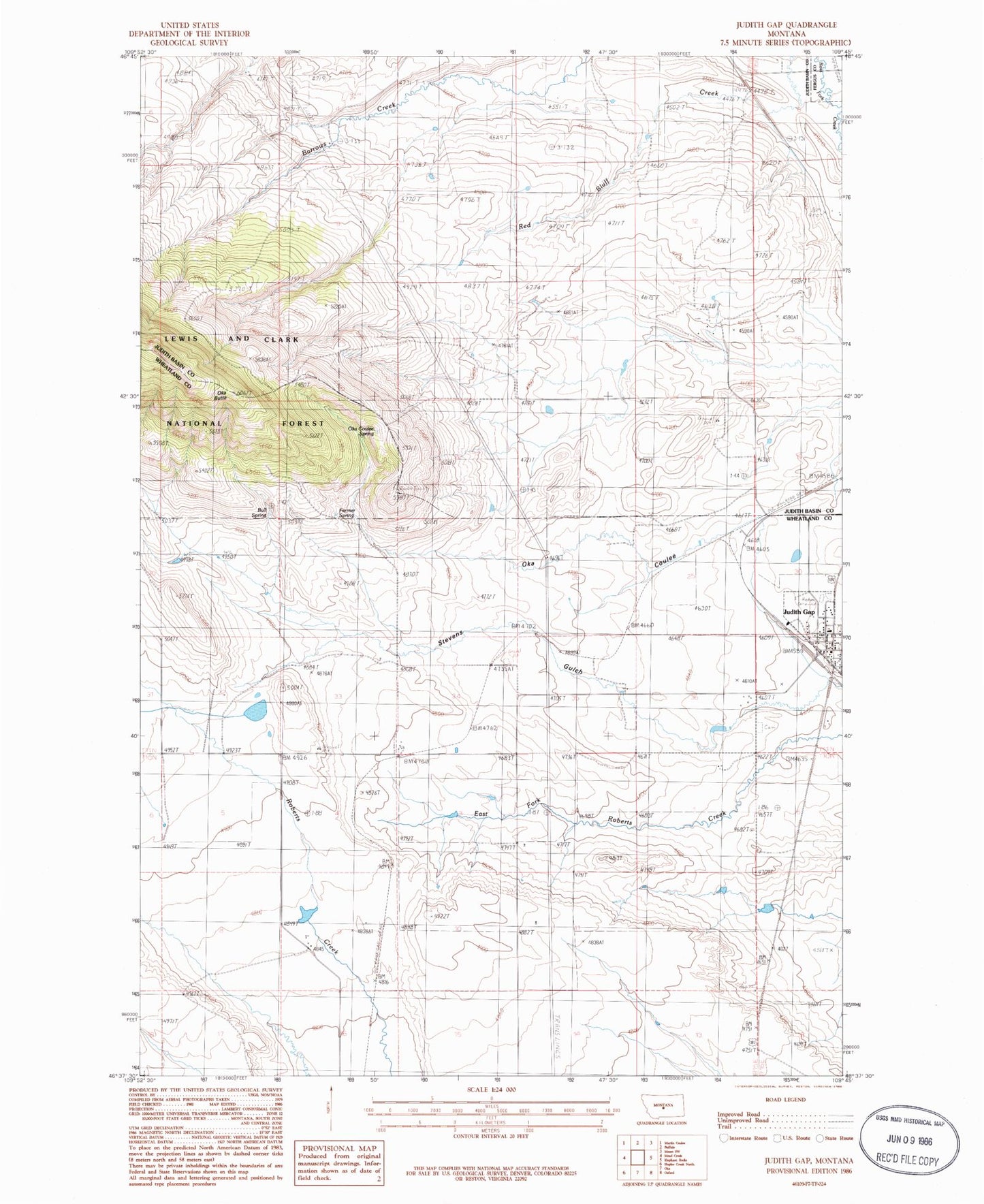 Classic USGS Judith Gap Montana 7.5'x7.5' Topo Map Image